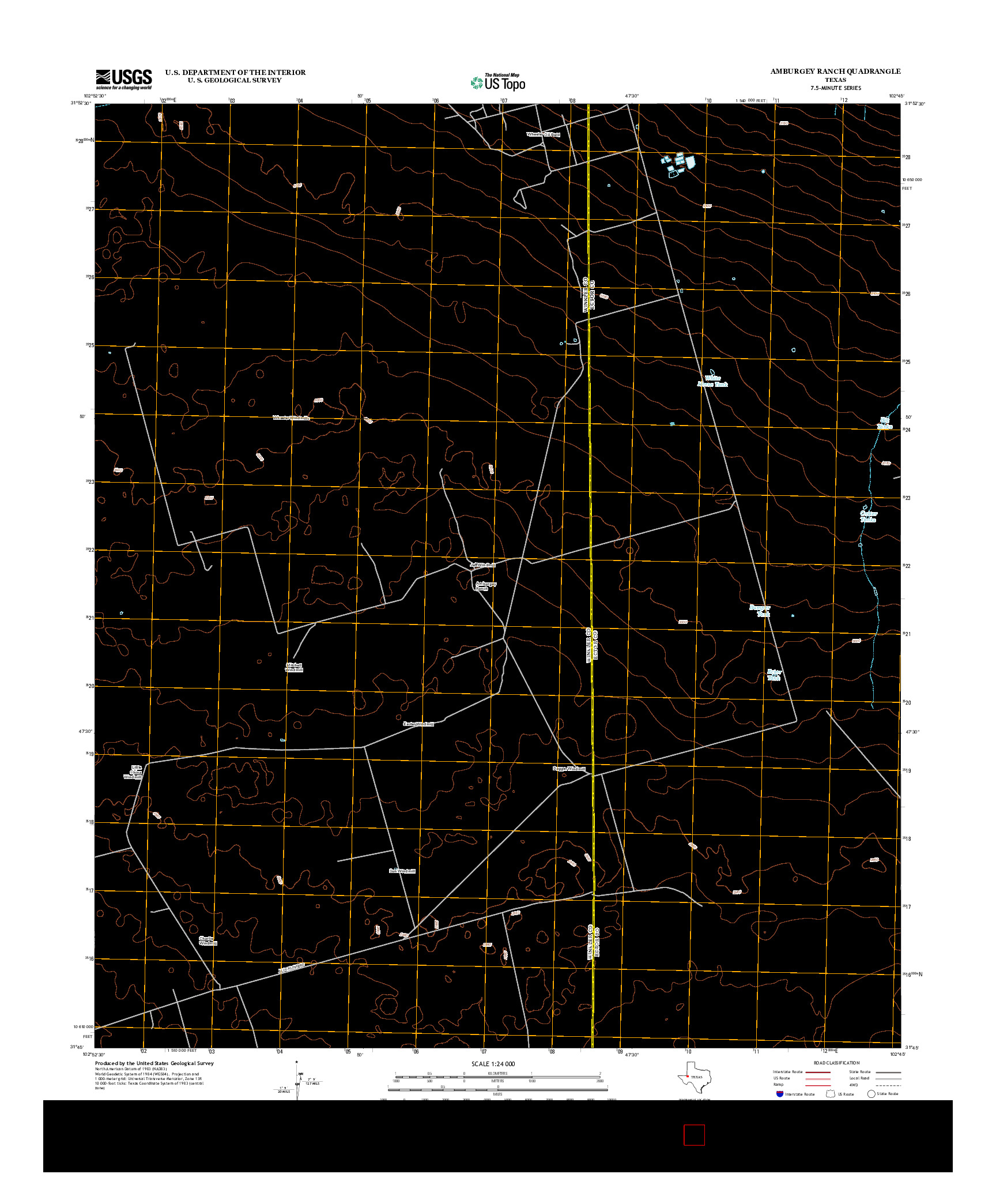 USGS US TOPO 7.5-MINUTE MAP FOR AMBURGEY RANCH, TX 2012