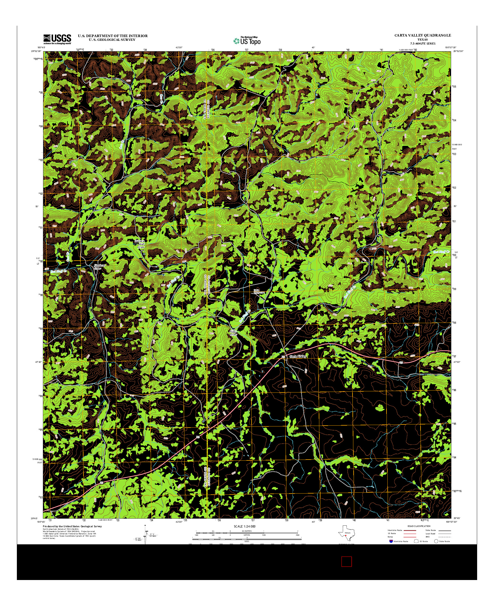 USGS US TOPO 7.5-MINUTE MAP FOR CARTA VALLEY, TX 2012