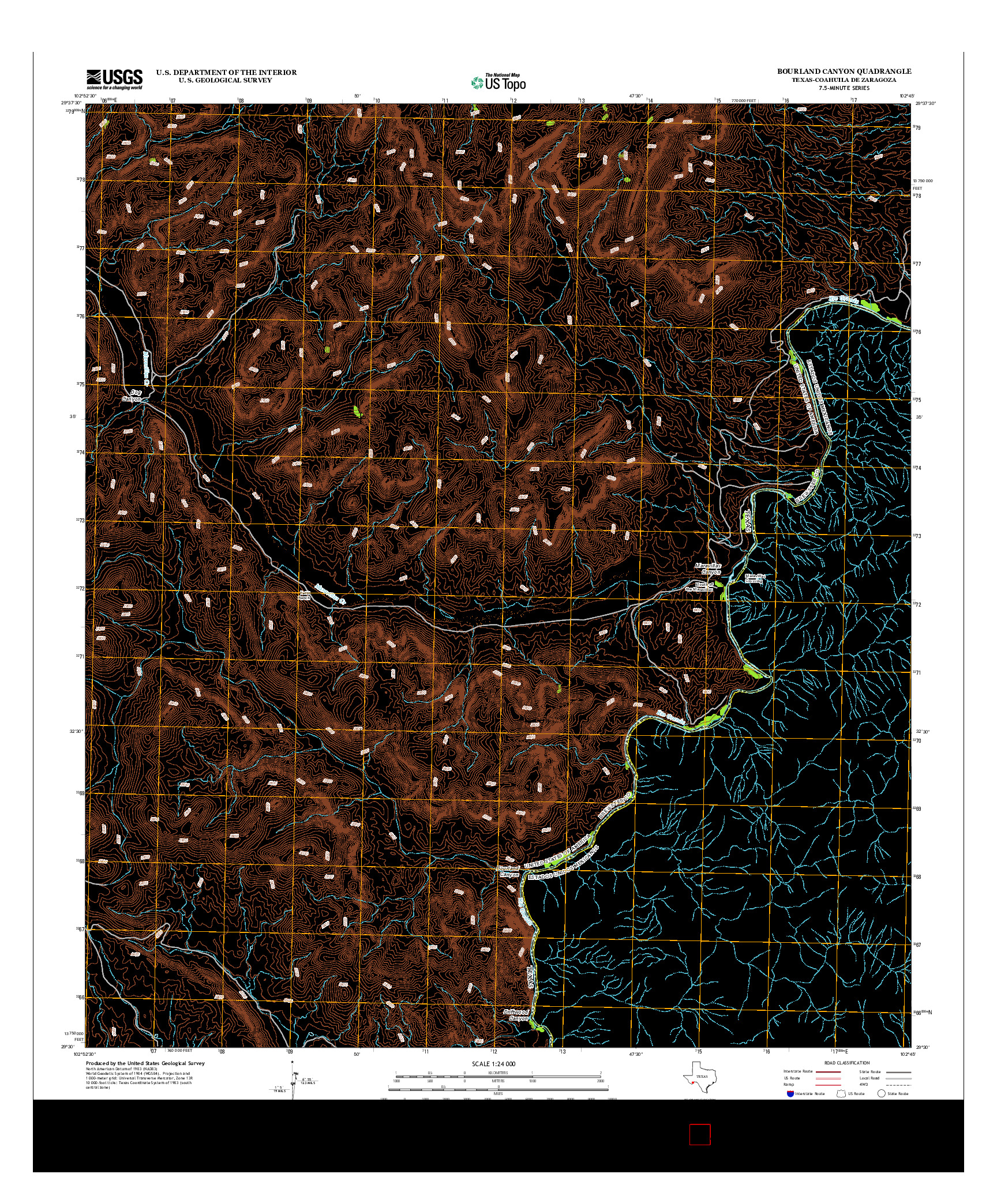 USGS US TOPO 7.5-MINUTE MAP FOR BOURLAND CANYON, TX-COA 2013