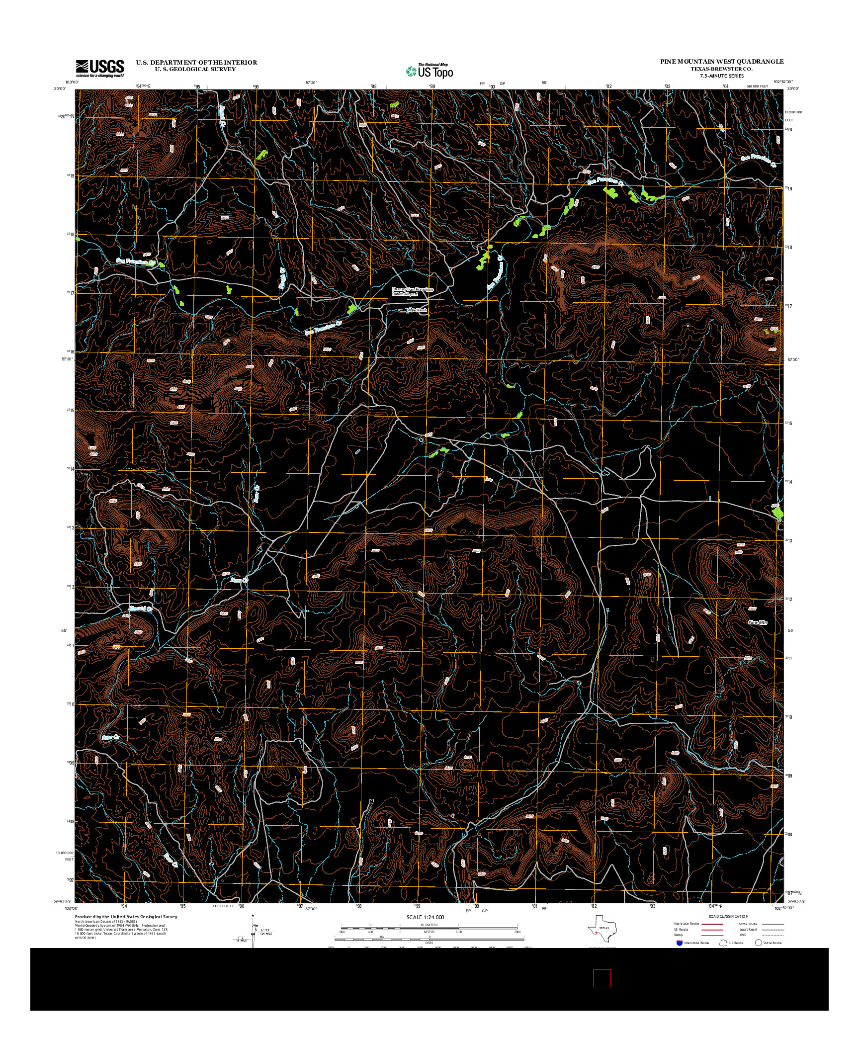 USGS US TOPO 7.5-MINUTE MAP FOR PINE MOUNTAIN WEST, TX 2013