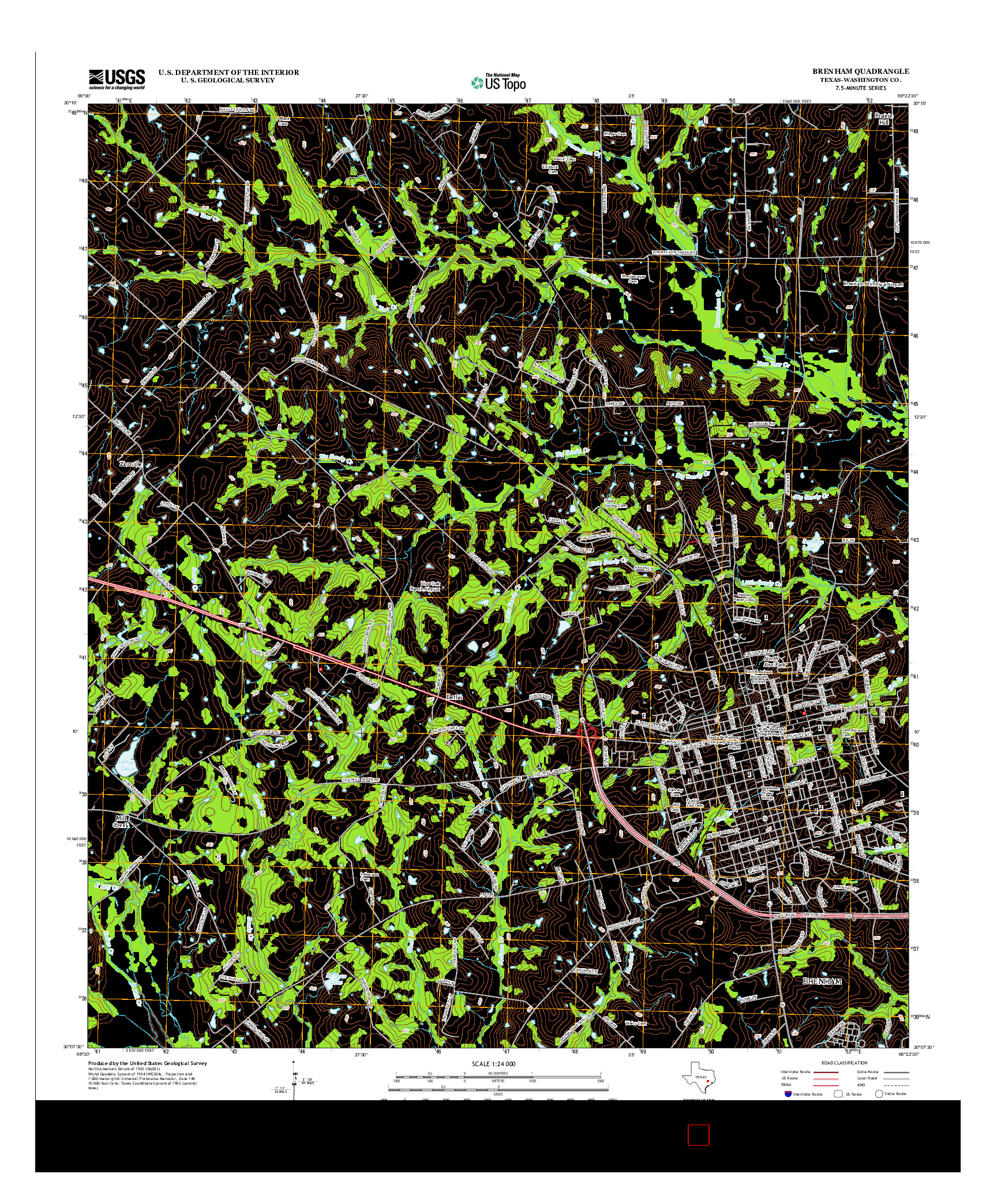 USGS US TOPO 7.5-MINUTE MAP FOR BRENHAM, TX 2013