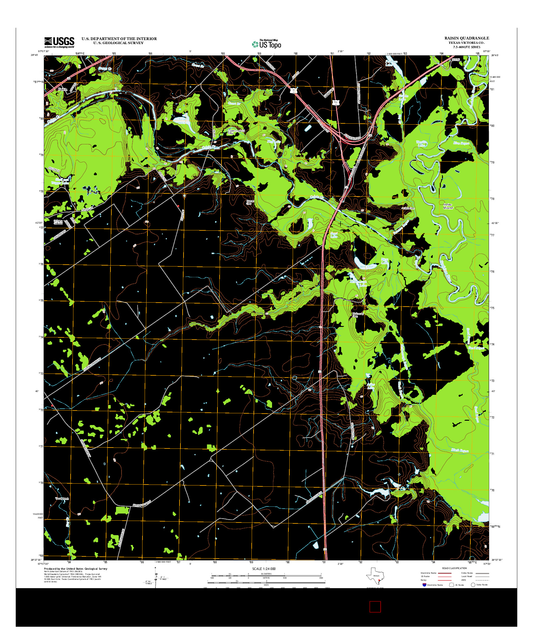 USGS US TOPO 7.5-MINUTE MAP FOR RAISIN, TX 2013