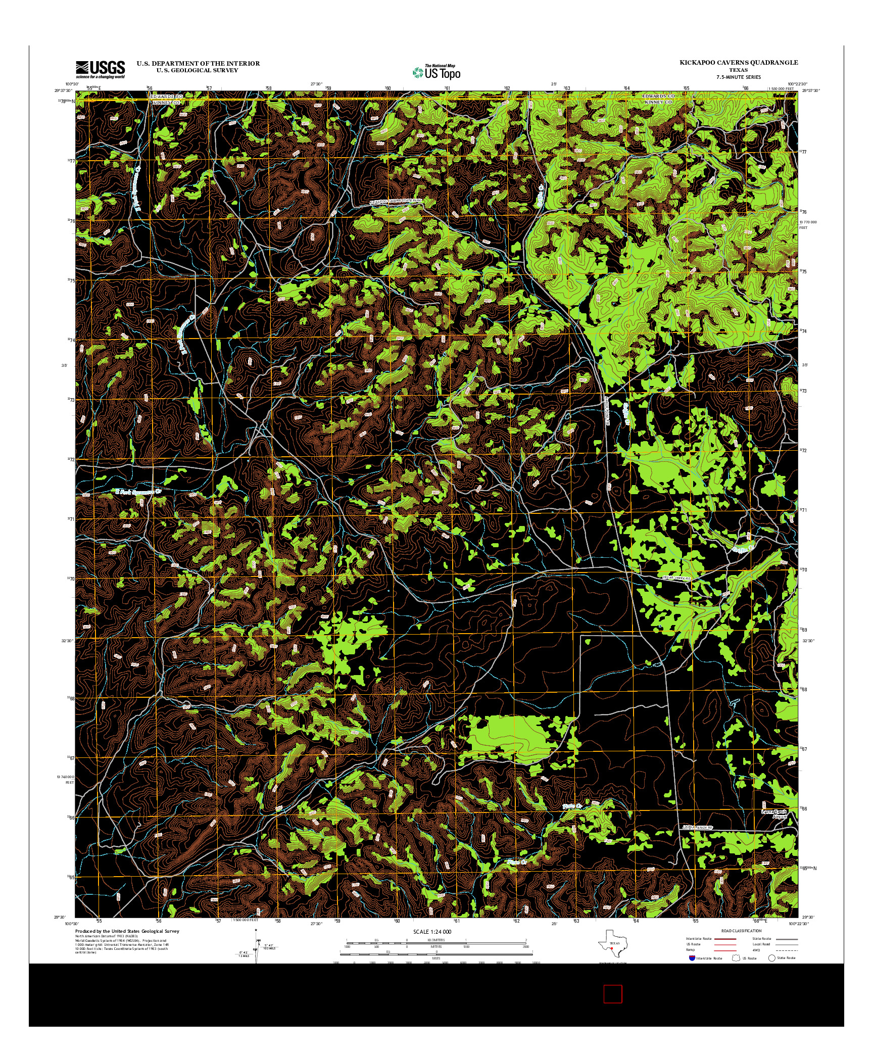 USGS US TOPO 7.5-MINUTE MAP FOR KICKAPOO CAVERNS, TX 2013