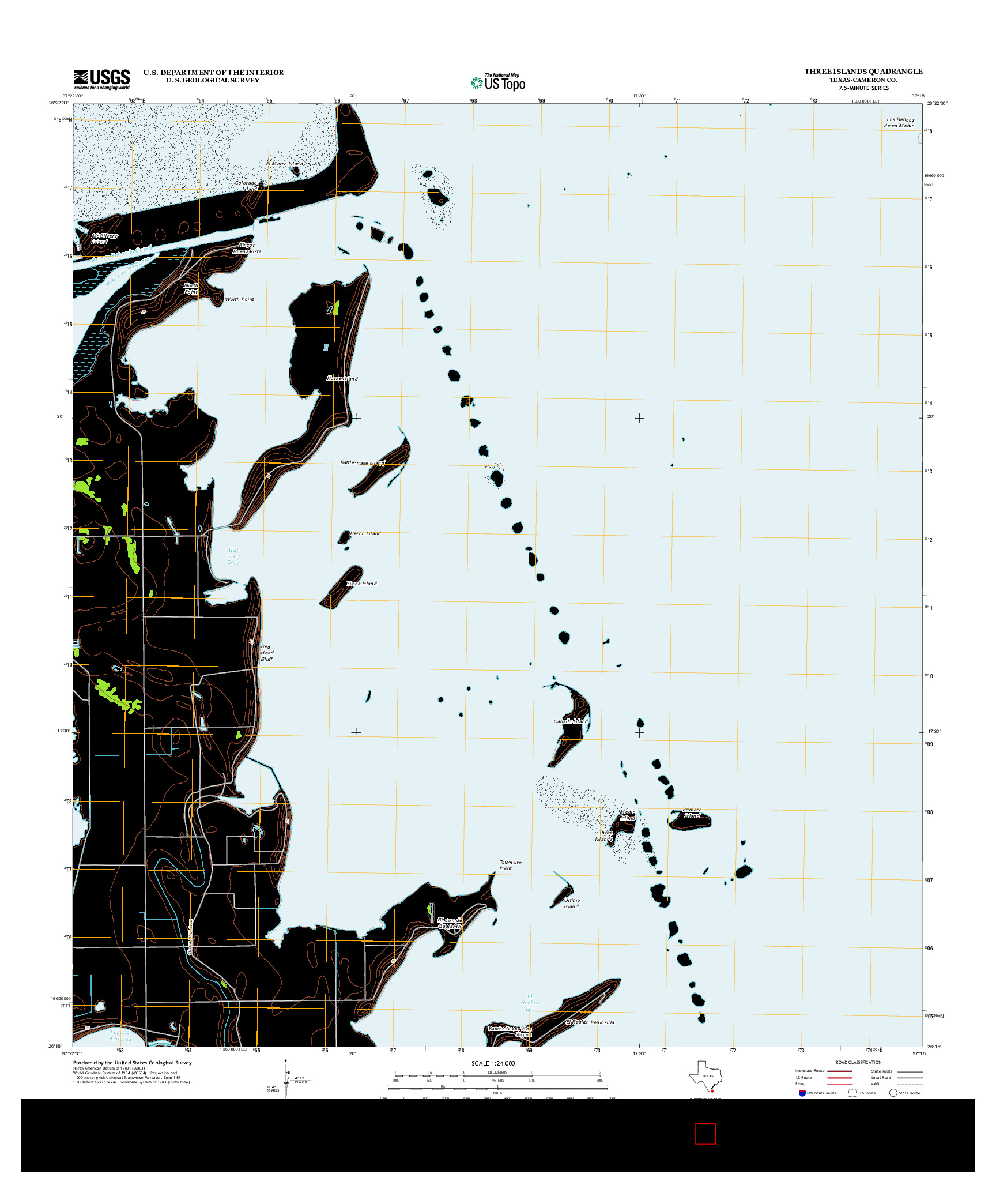 USGS US TOPO 7.5-MINUTE MAP FOR THREE ISLANDS, TX 2013