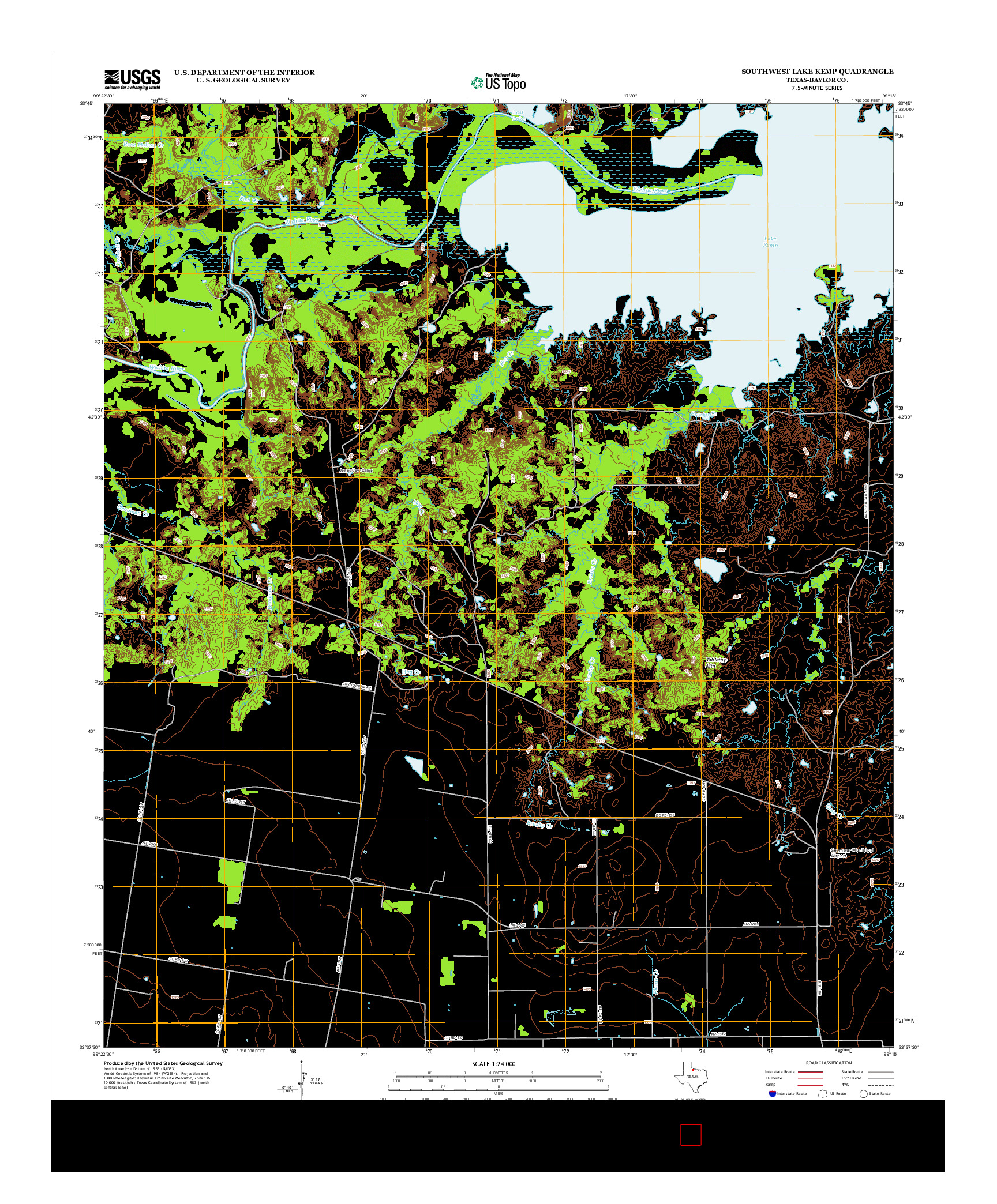 USGS US TOPO 7.5-MINUTE MAP FOR SOUTHWEST LAKE KEMP, TX 2013