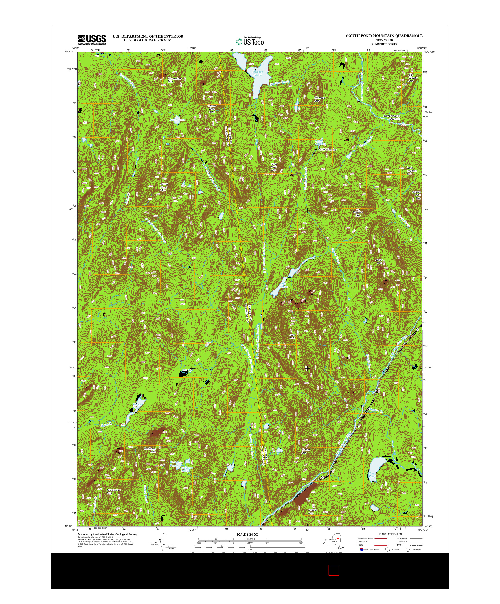 USGS US TOPO 7.5-MINUTE MAP FOR SOUTH POND MOUNTAIN, NY 2013
