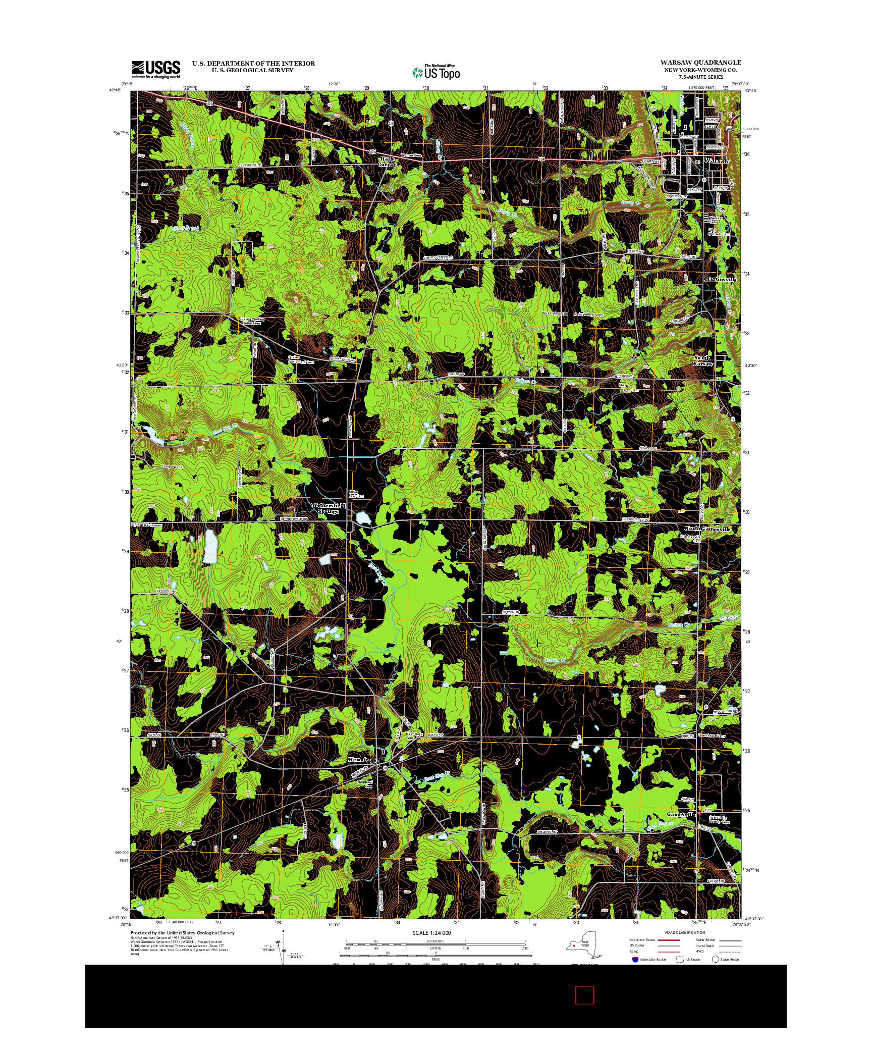 USGS US TOPO 7.5-MINUTE MAP FOR WARSAW, NY 2013