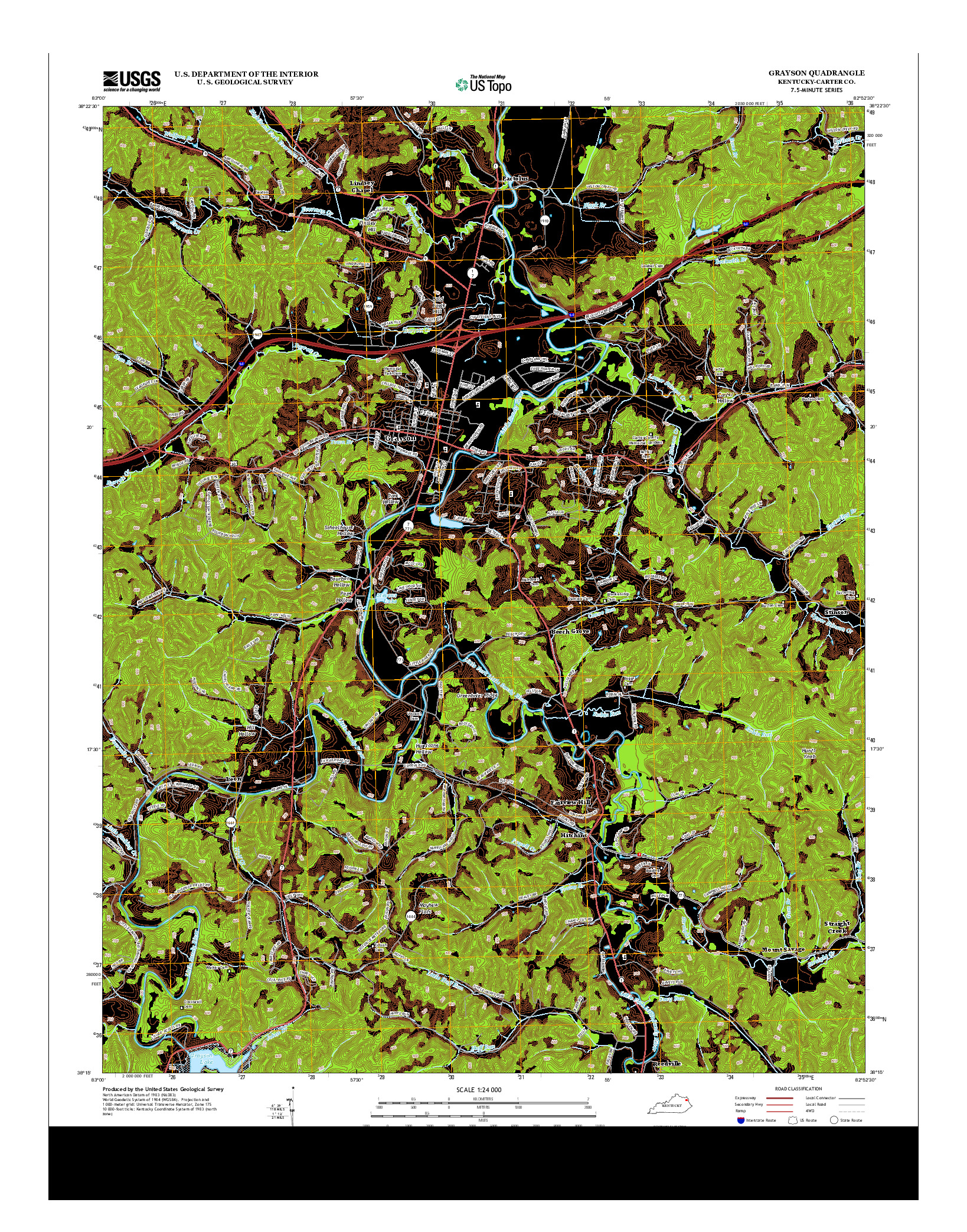 USGS US TOPO 7.5-MINUTE MAP FOR GRAYSON, KY 2013