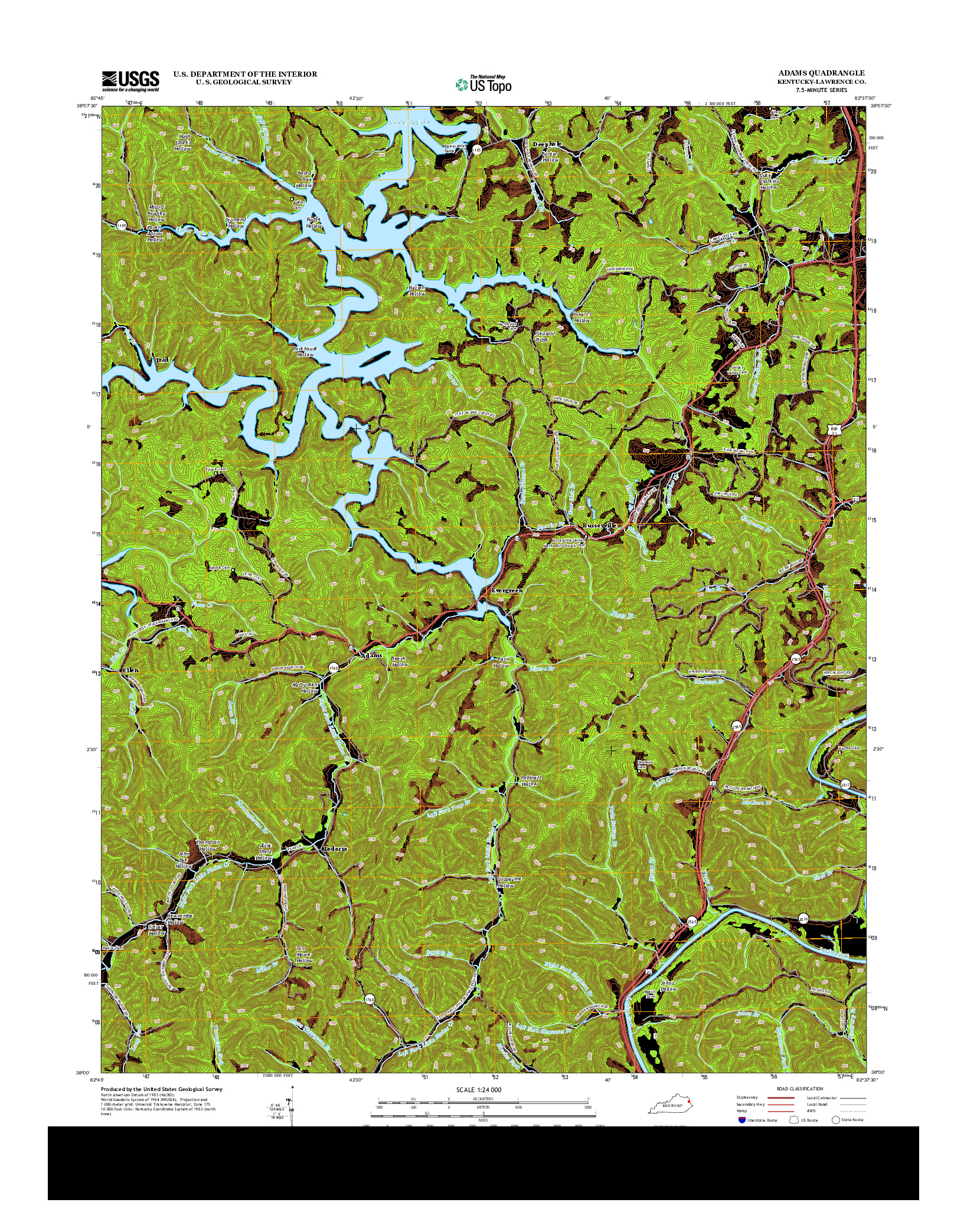 USGS US TOPO 7.5-MINUTE MAP FOR ADAMS, KY 2013