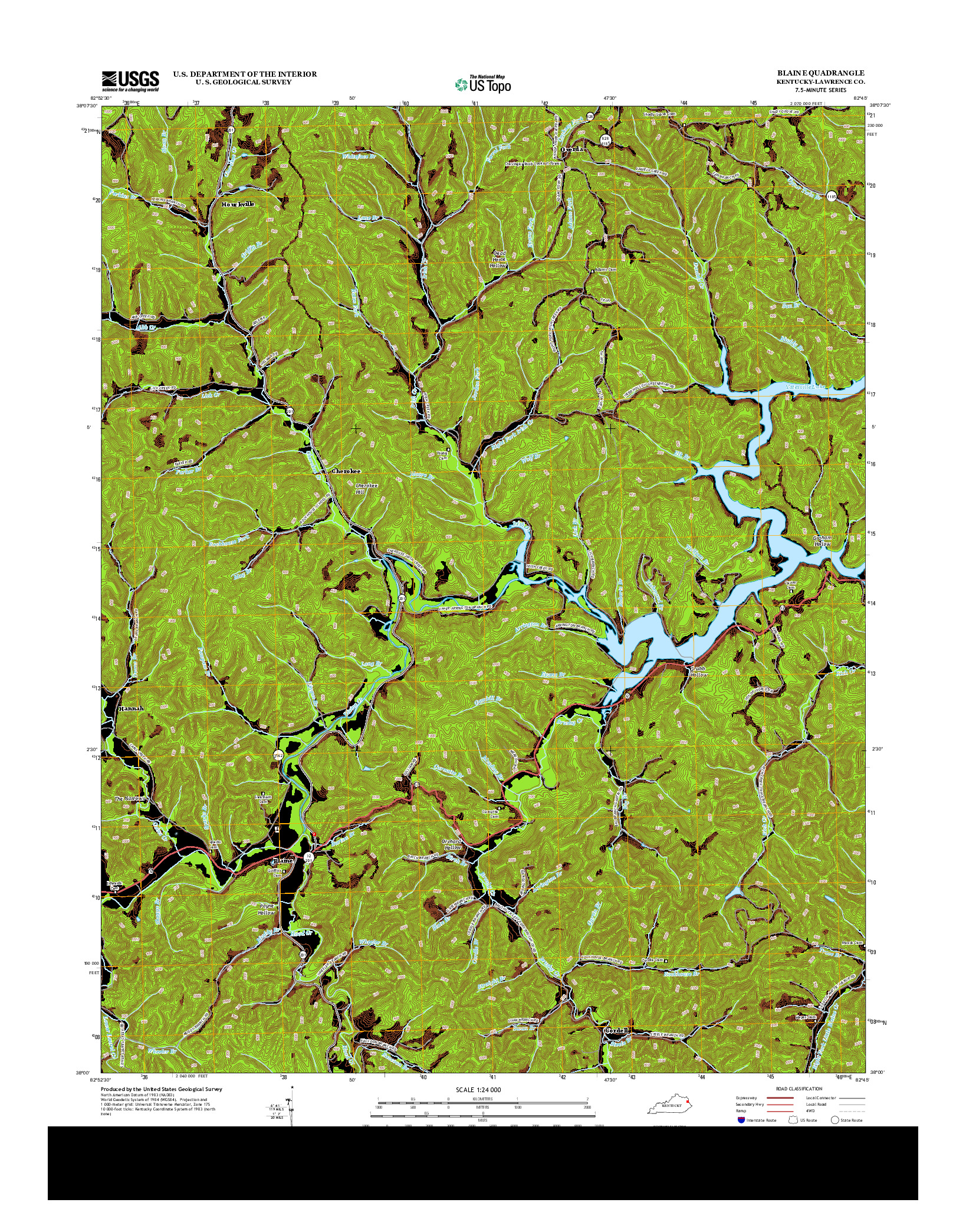 USGS US TOPO 7.5-MINUTE MAP FOR BLAINE, KY 2013