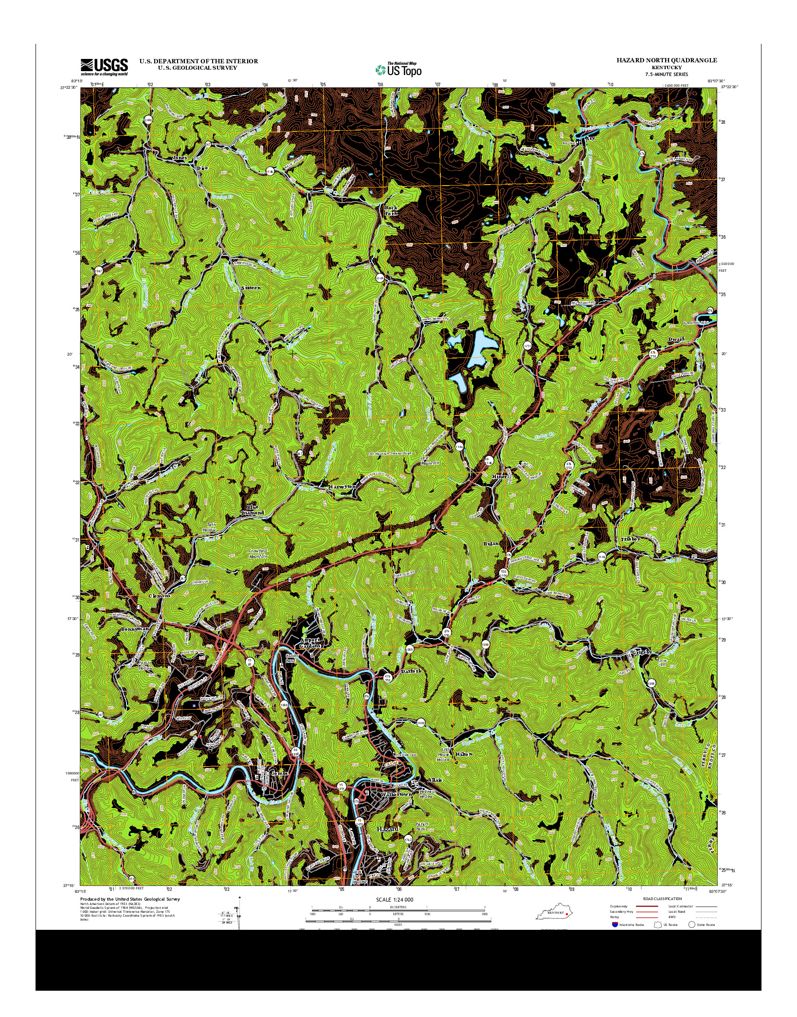 USGS US TOPO 7.5-MINUTE MAP FOR HAZARD NORTH, KY 2013