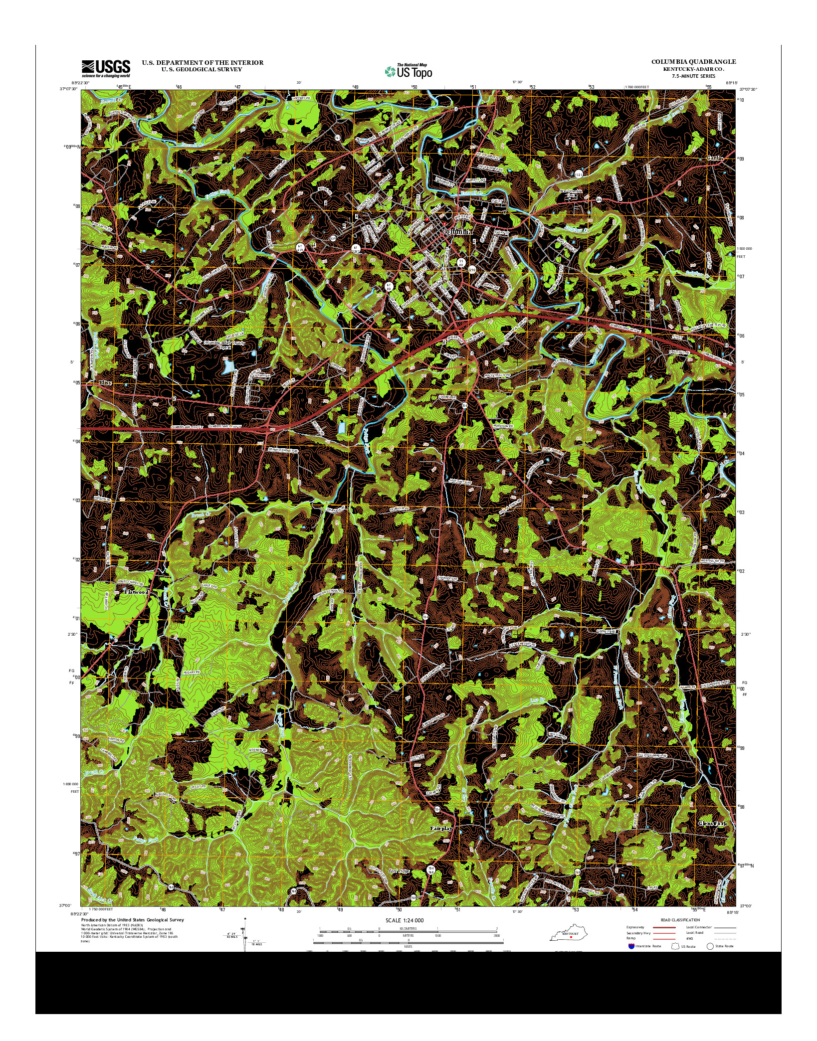 USGS US TOPO 7.5-MINUTE MAP FOR COLUMBIA, KY 2013