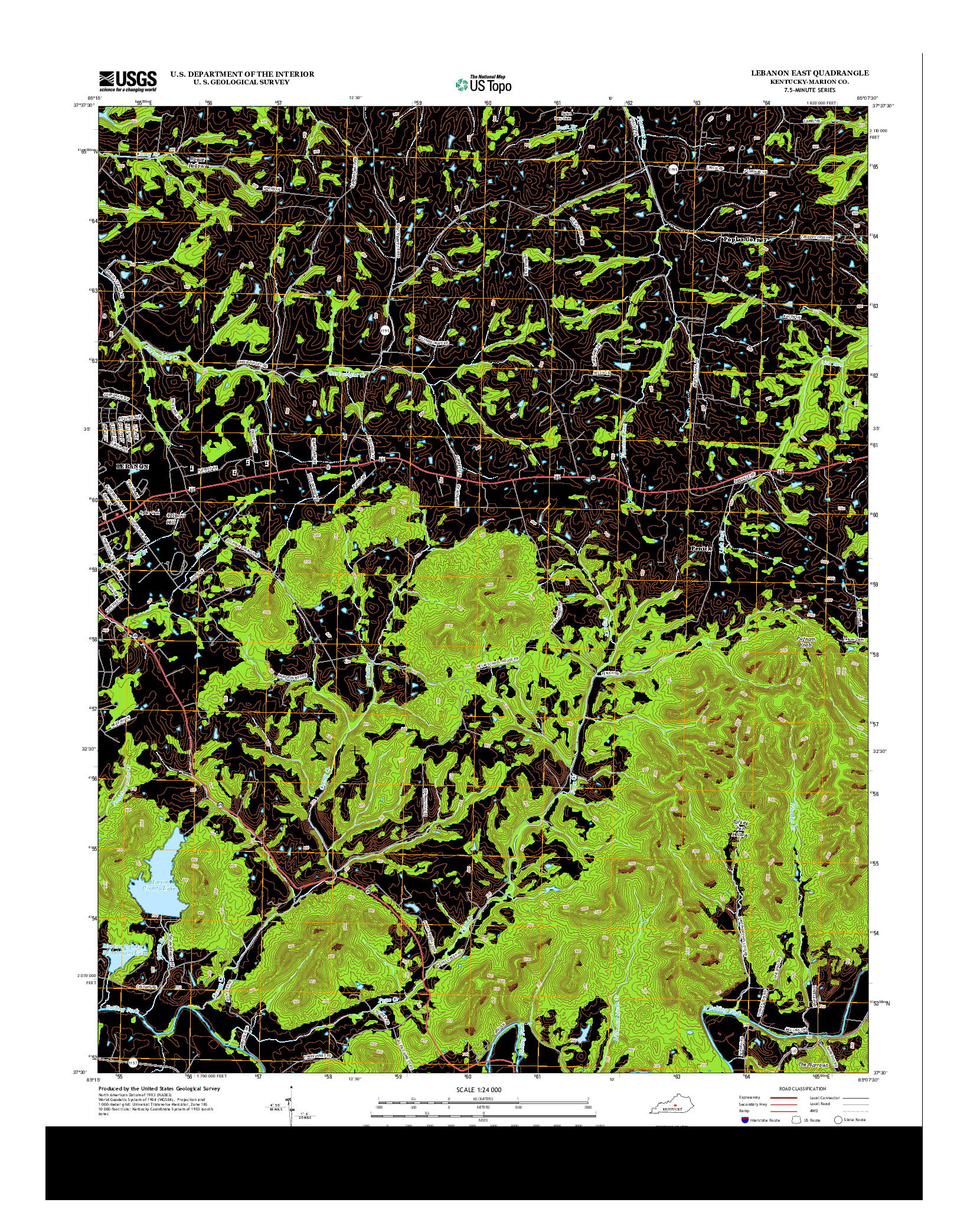 USGS US TOPO 7.5-MINUTE MAP FOR LEBANON EAST, KY 2013