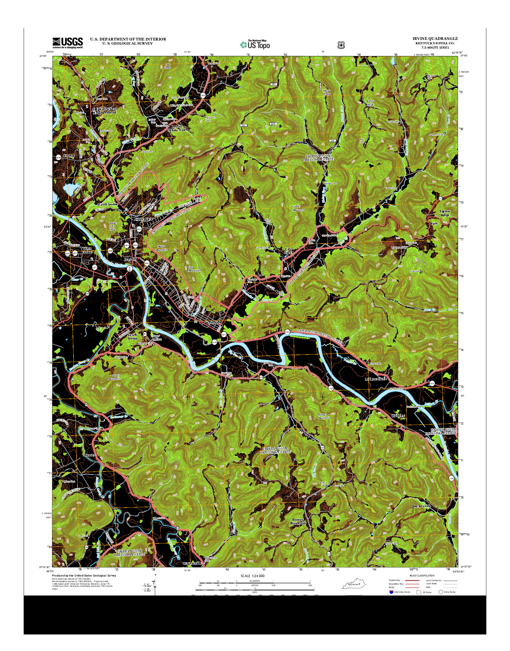 USGS US TOPO 7.5-MINUTE MAP FOR IRVINE, KY 2013