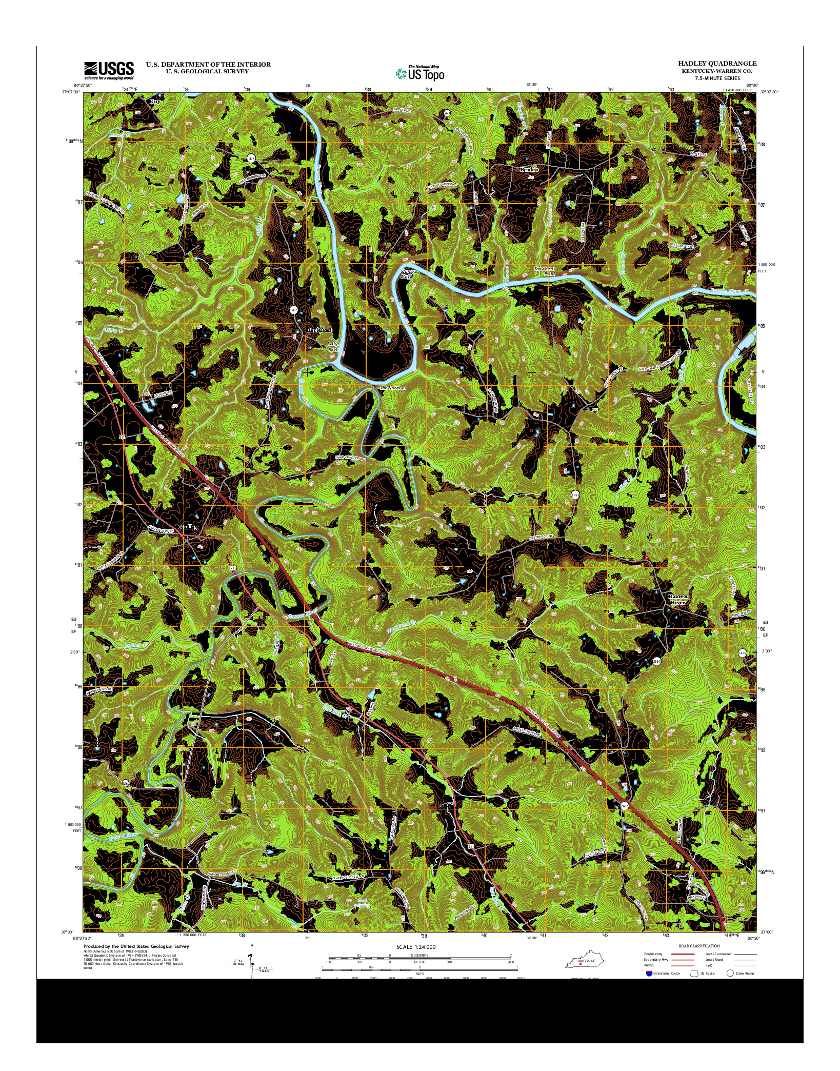 USGS US TOPO 7.5-MINUTE MAP FOR HADLEY, KY 2013