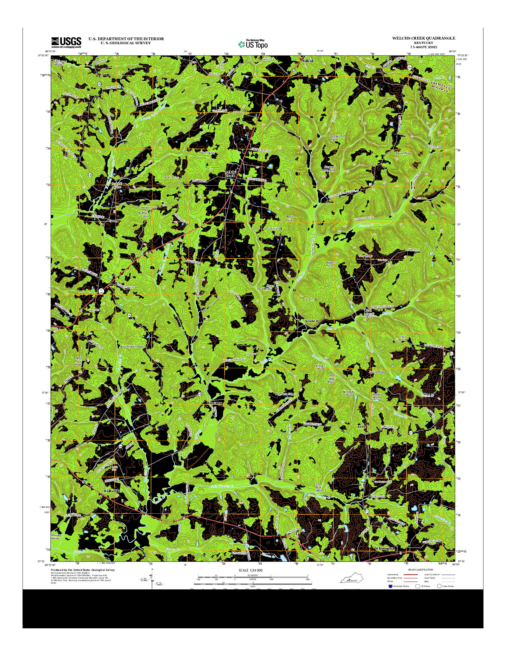 USGS US TOPO 7.5-MINUTE MAP FOR WELCHS CREEK, KY 2013