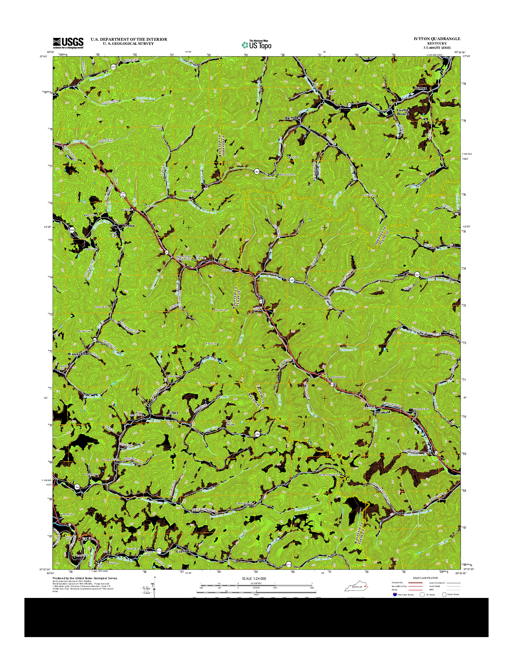 USGS US TOPO 7.5-MINUTE MAP FOR IVYTON, KY 2013