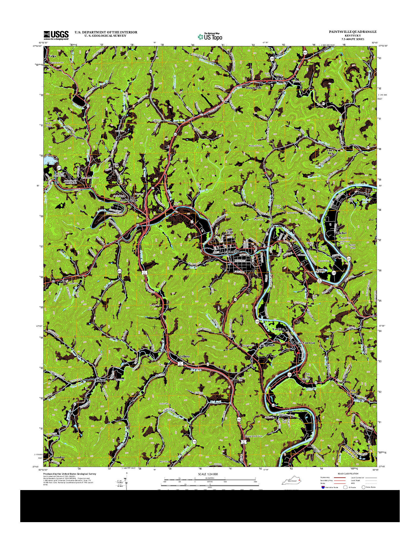 USGS US TOPO 7.5-MINUTE MAP FOR PAINTSVILLE, KY 2013