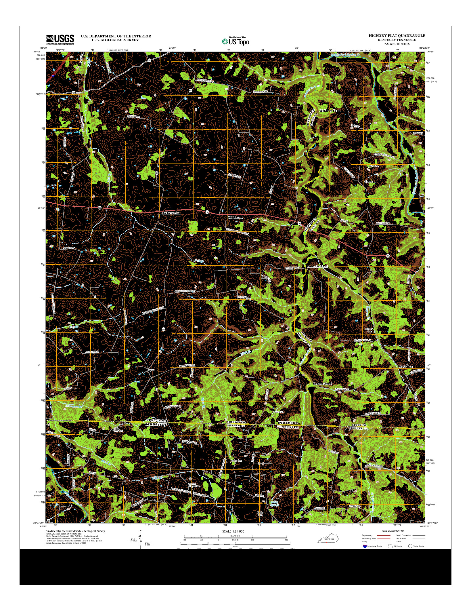 USGS US TOPO 7.5-MINUTE MAP FOR HICKORY FLAT, KY-TN 2013