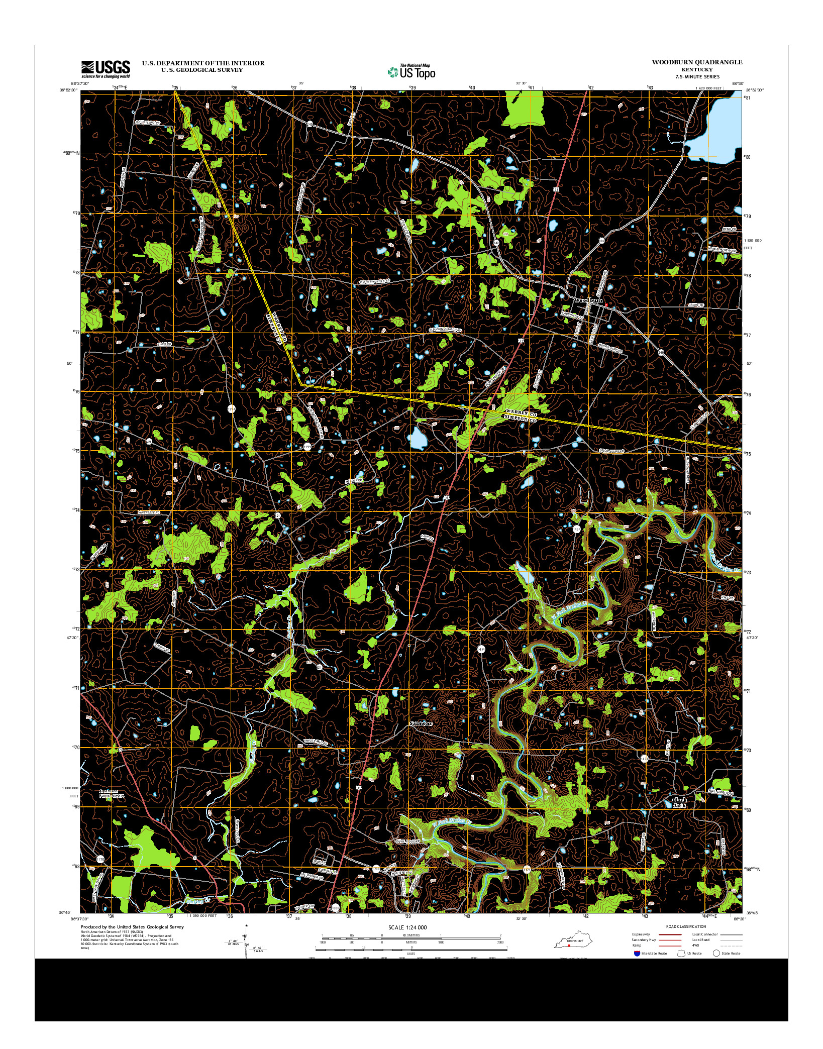 USGS US TOPO 7.5-MINUTE MAP FOR WOODBURN, KY 2013