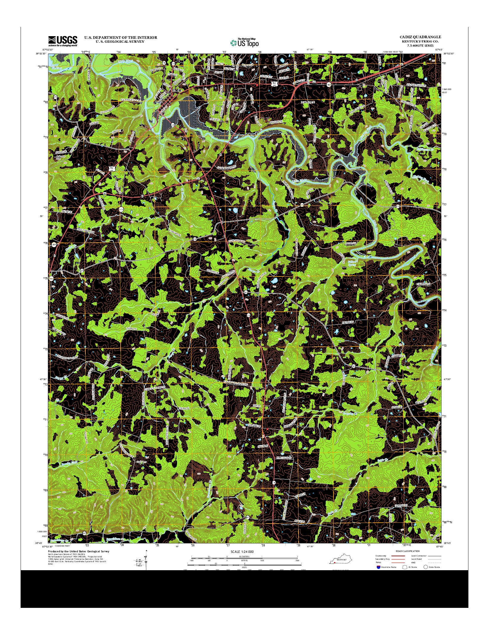 USGS US TOPO 7.5-MINUTE MAP FOR CADIZ, KY 2013