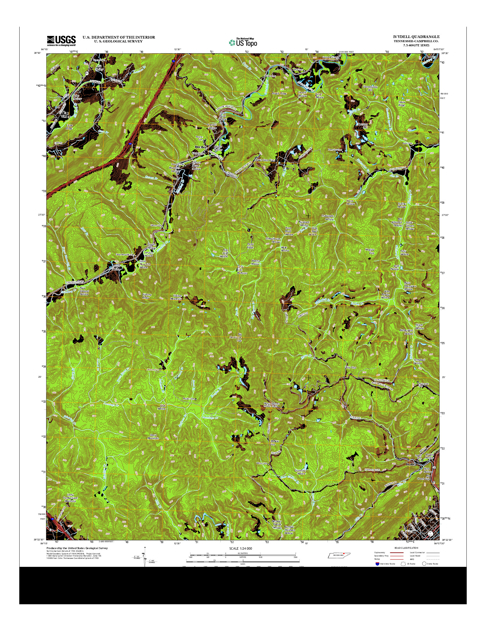 USGS US TOPO 7.5-MINUTE MAP FOR IVYDELL, TN 2013