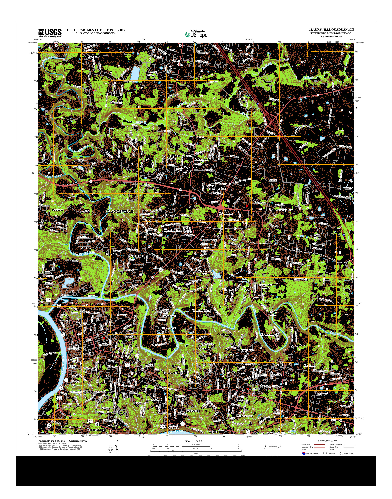 USGS US TOPO 7.5-MINUTE MAP FOR CLARKSVILLE, TN 2013