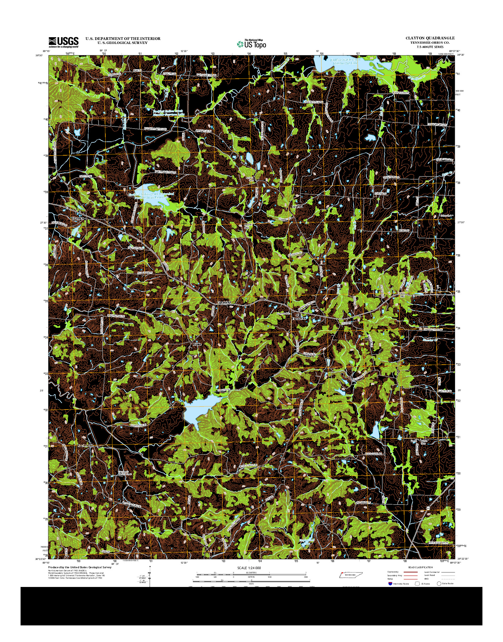 USGS US TOPO 7.5-MINUTE MAP FOR CLAYTON, TN 2013