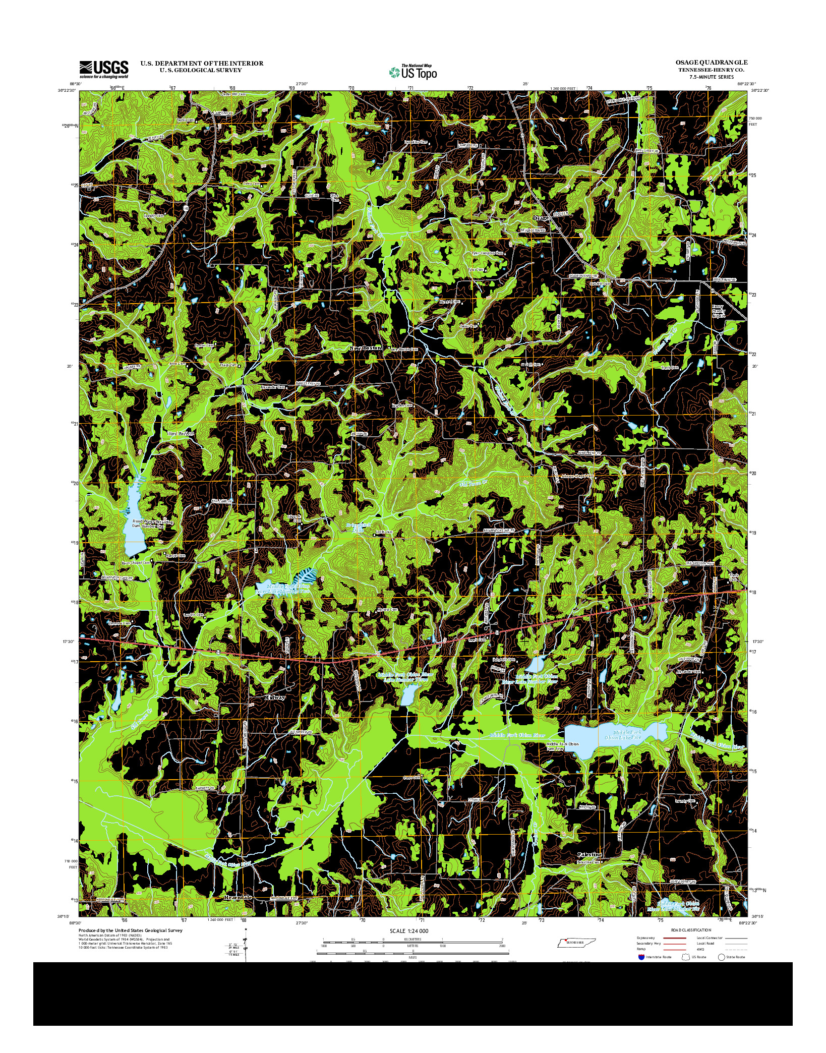 USGS US TOPO 7.5-MINUTE MAP FOR OSAGE, TN 2013