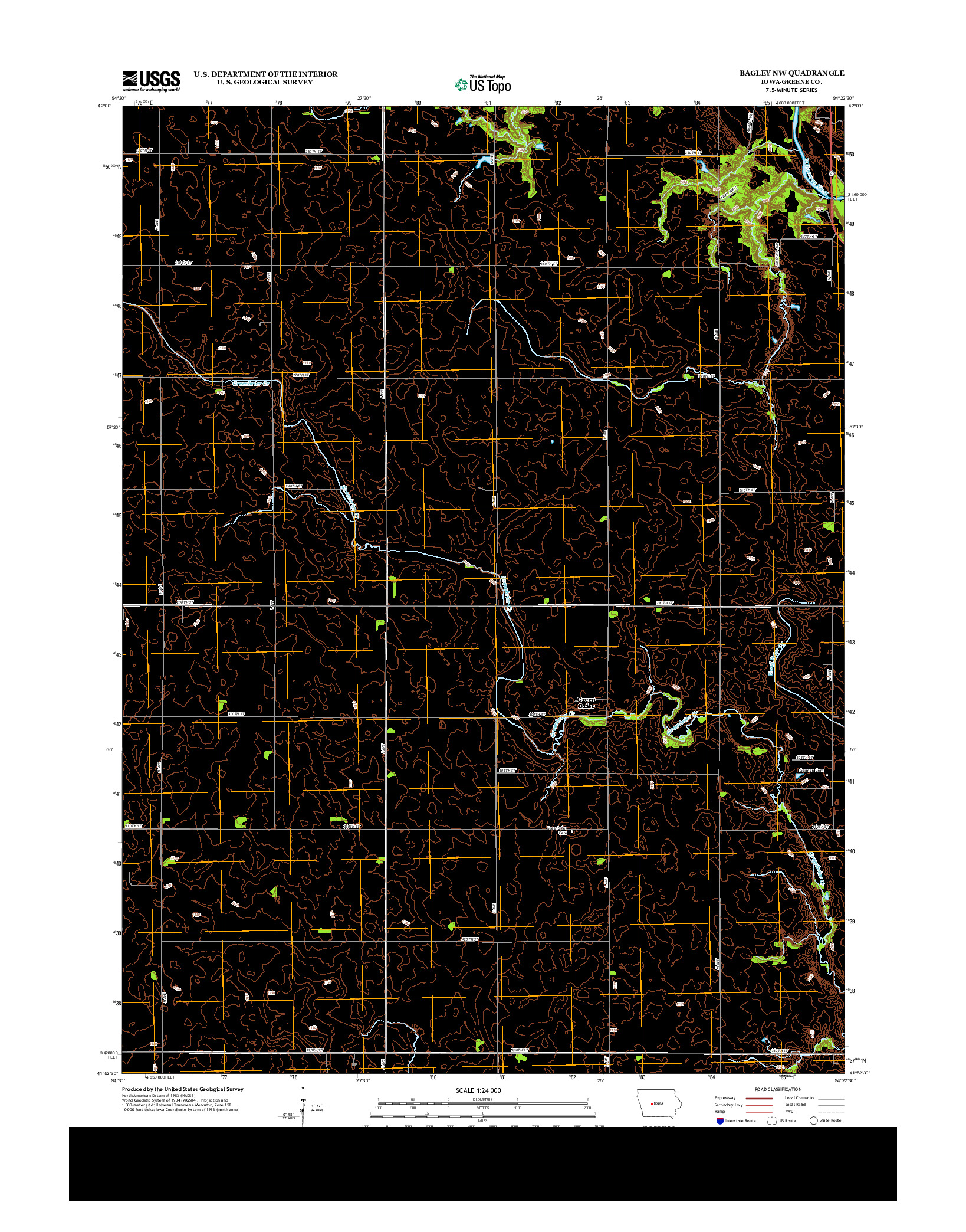 USGS US TOPO 7.5-MINUTE MAP FOR BAGLEY NW, IA 2013