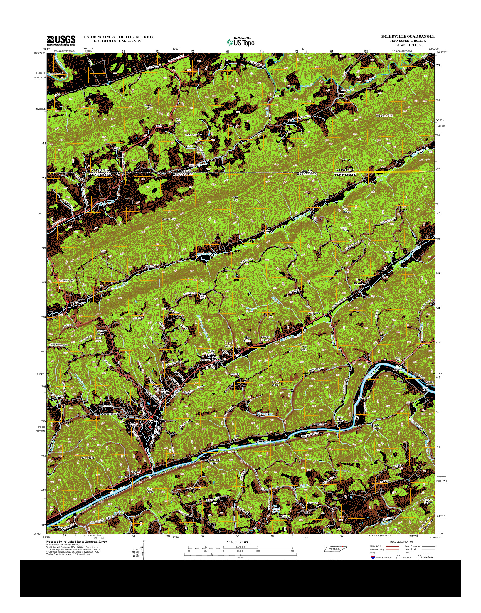 USGS US TOPO 7.5-MINUTE MAP FOR SNEEDVILLE, TN-VA 2013