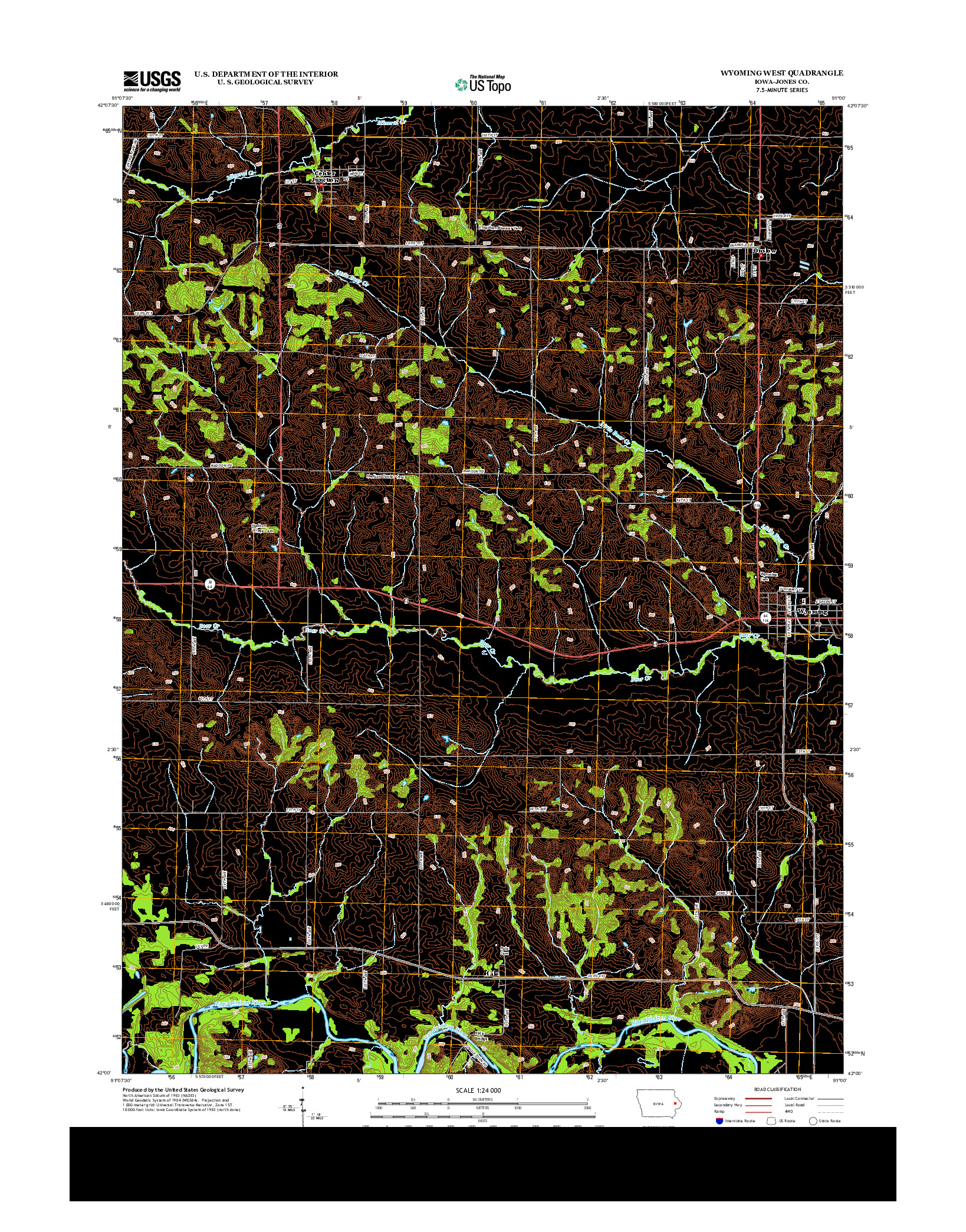 USGS US TOPO 7.5-MINUTE MAP FOR WYOMING WEST, IA 2013