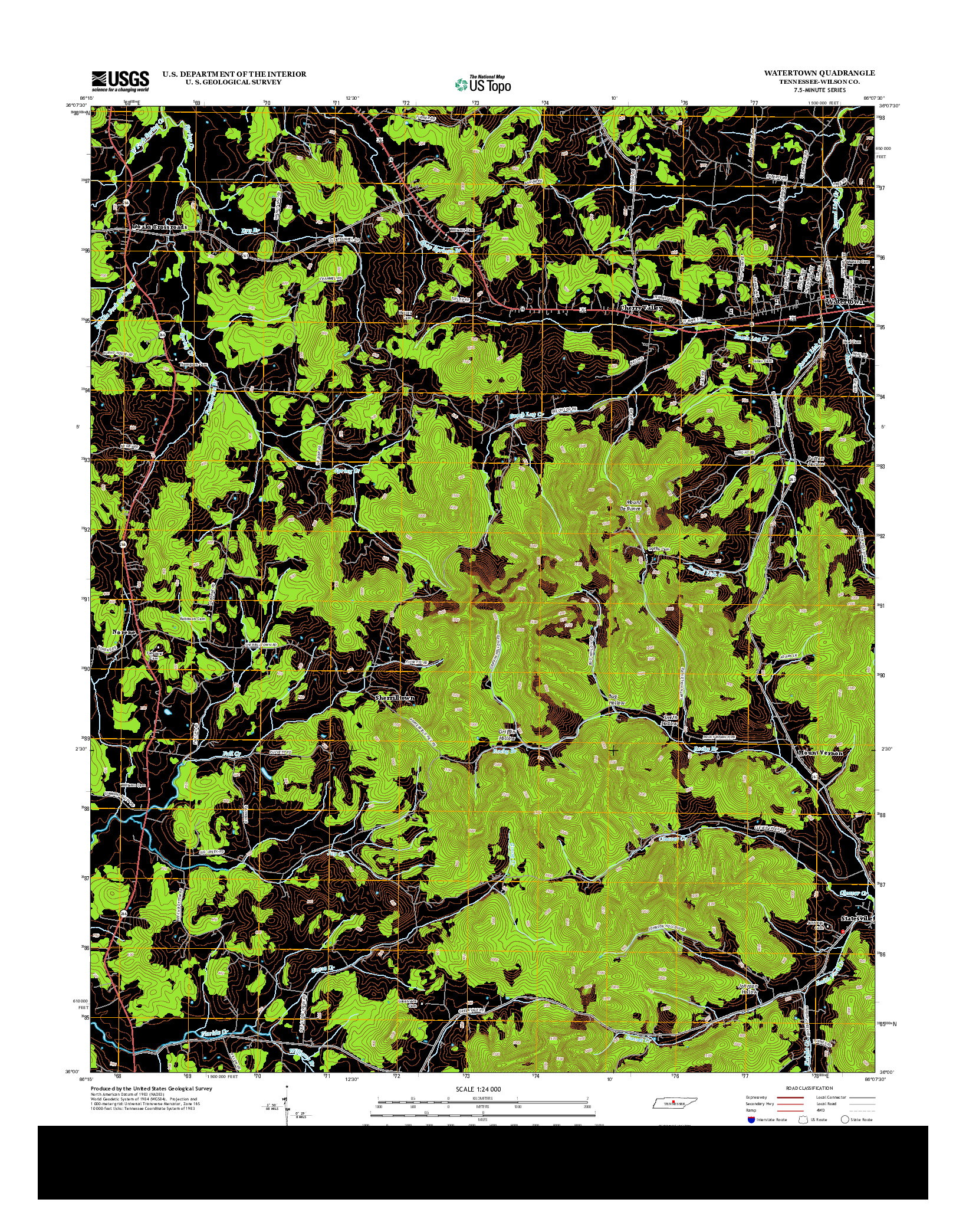 USGS US TOPO 7.5-MINUTE MAP FOR WATERTOWN, TN 2013