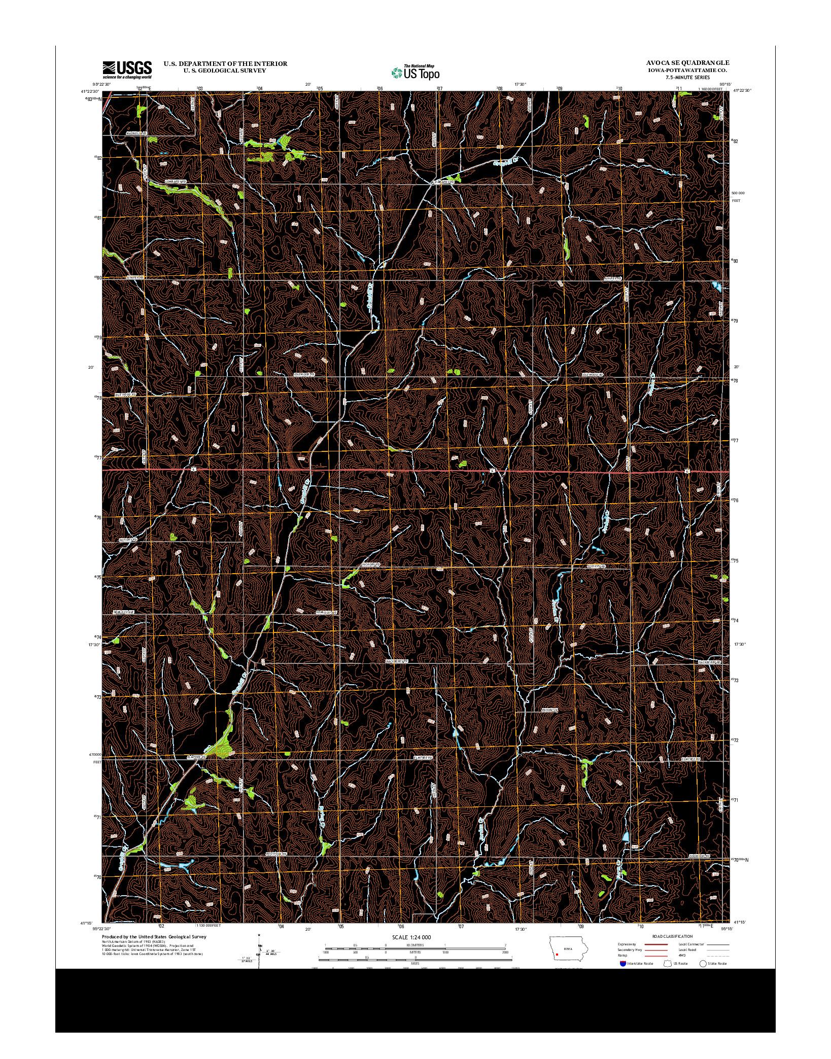 USGS US TOPO 7.5-MINUTE MAP FOR AVOCA SE, IA 2013