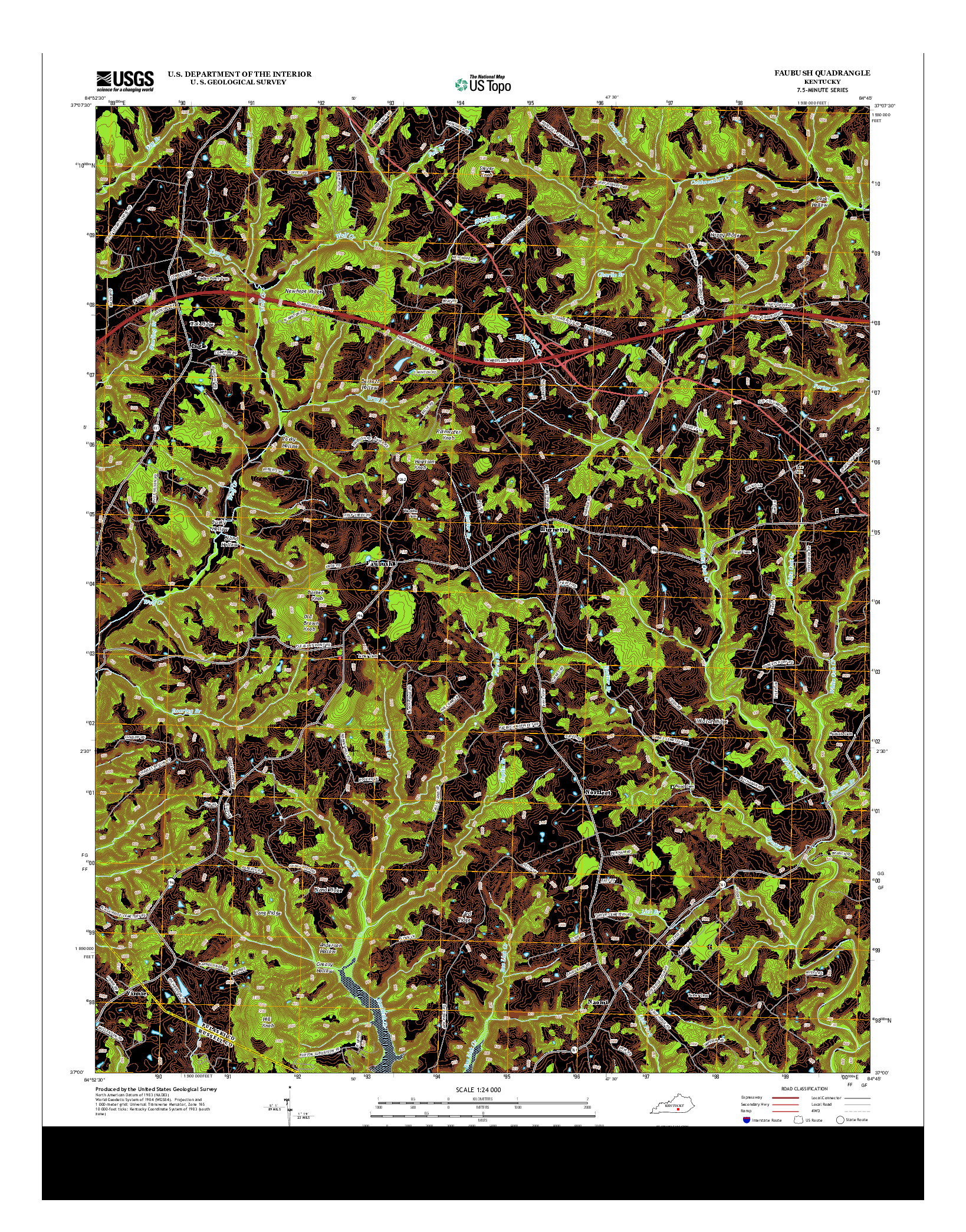 USGS US TOPO 7.5-MINUTE MAP FOR FAUBUSH, KY 2013