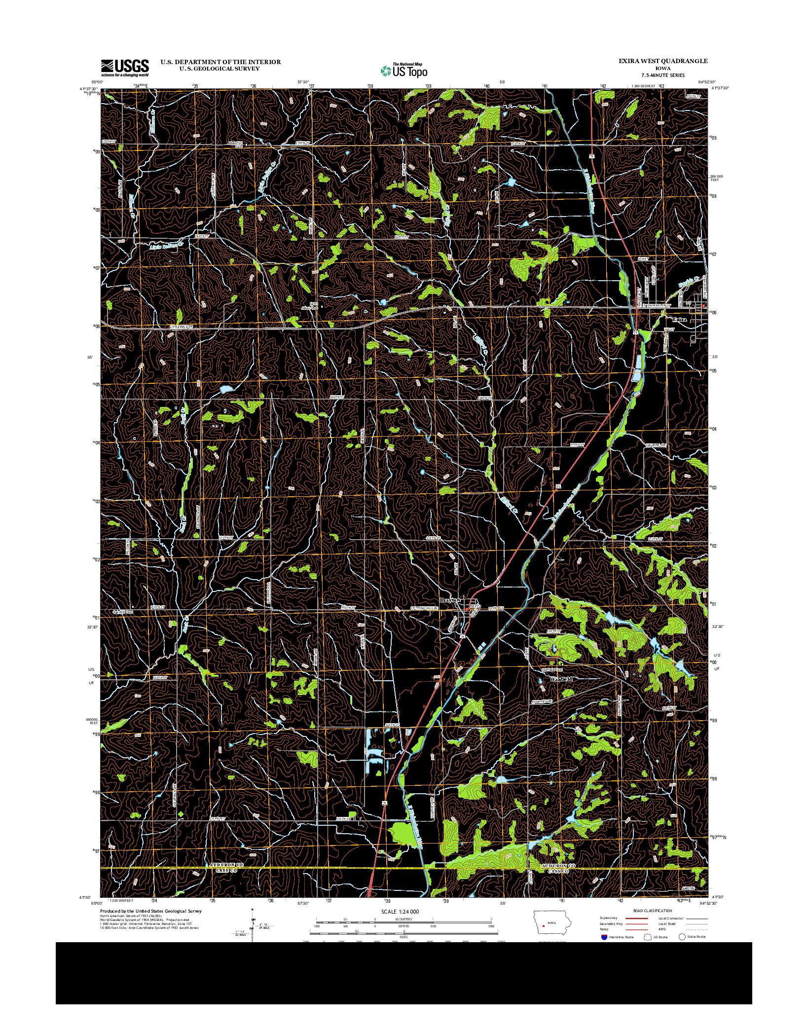 USGS US TOPO 7.5-MINUTE MAP FOR EXIRA WEST, IA 2013