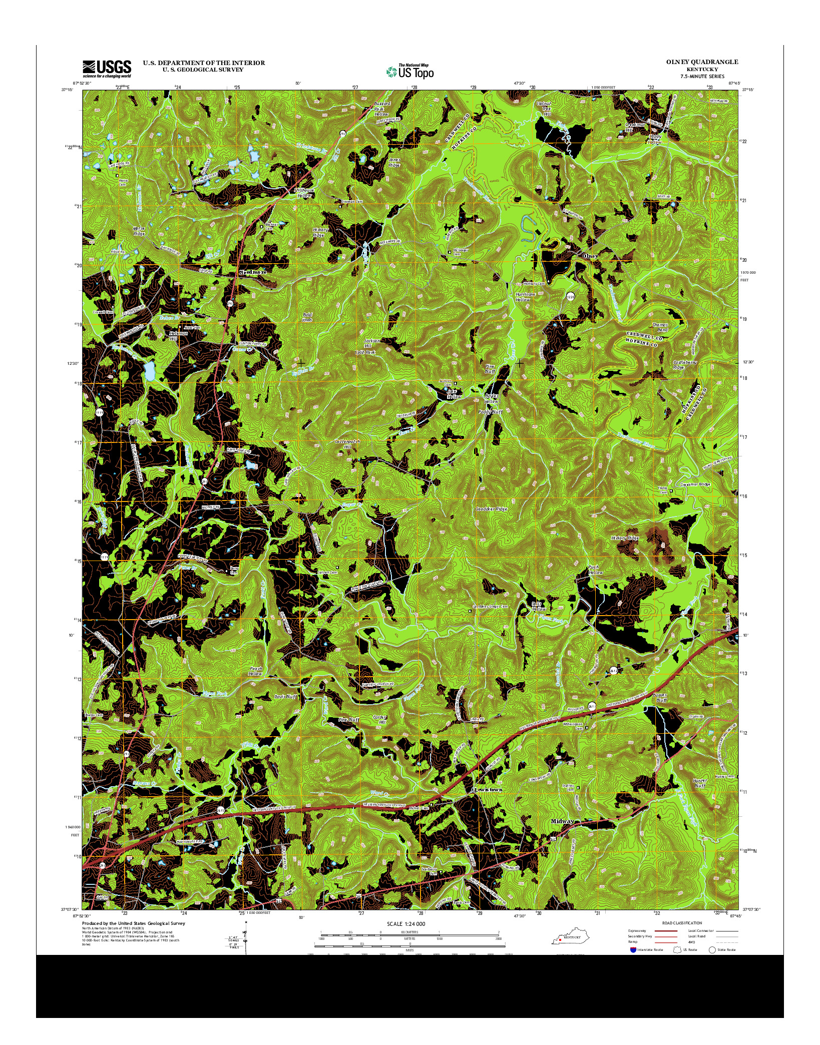 USGS US TOPO 7.5-MINUTE MAP FOR OLNEY, KY 2013