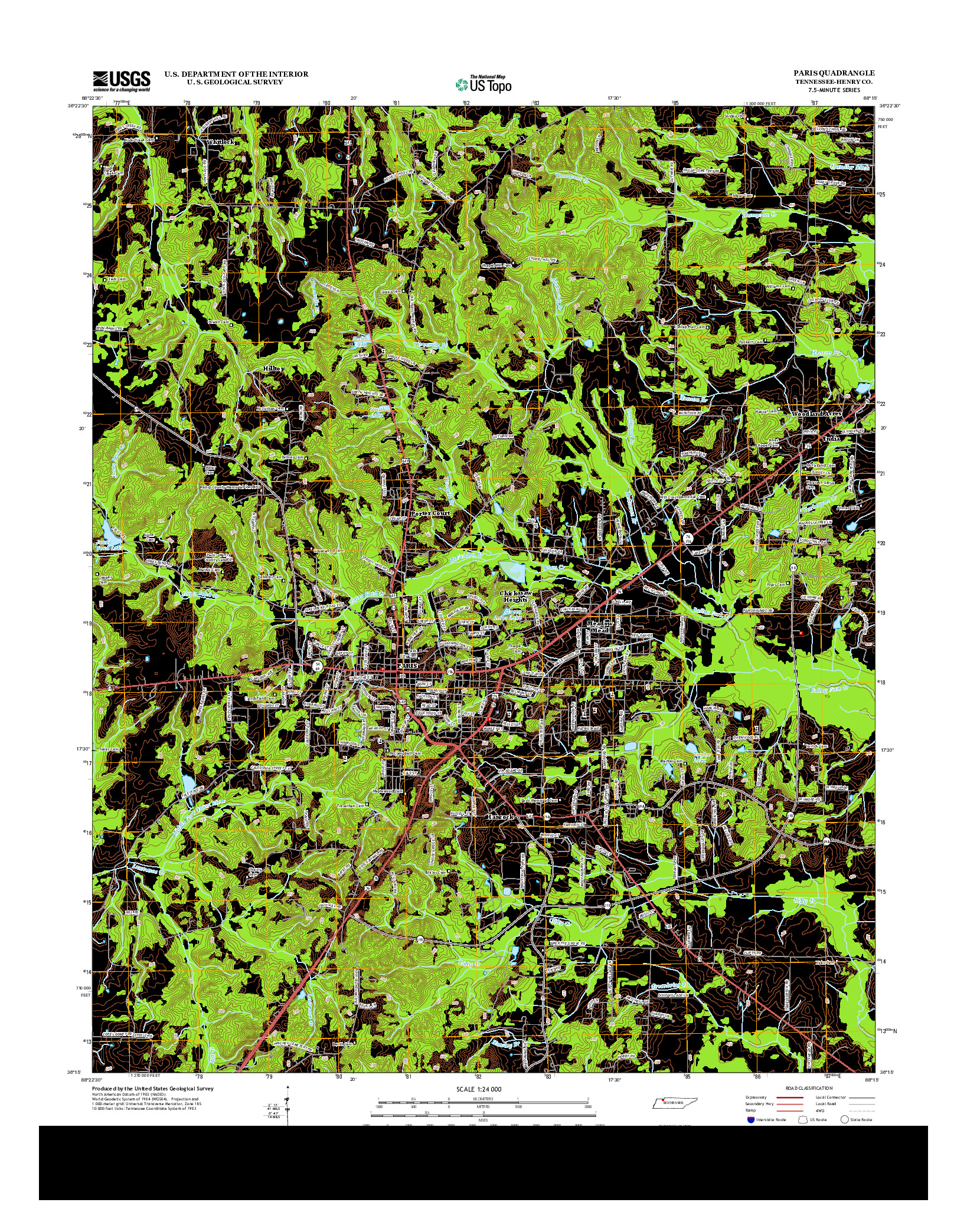 USGS US TOPO 7.5-MINUTE MAP FOR PARIS, TN 2013