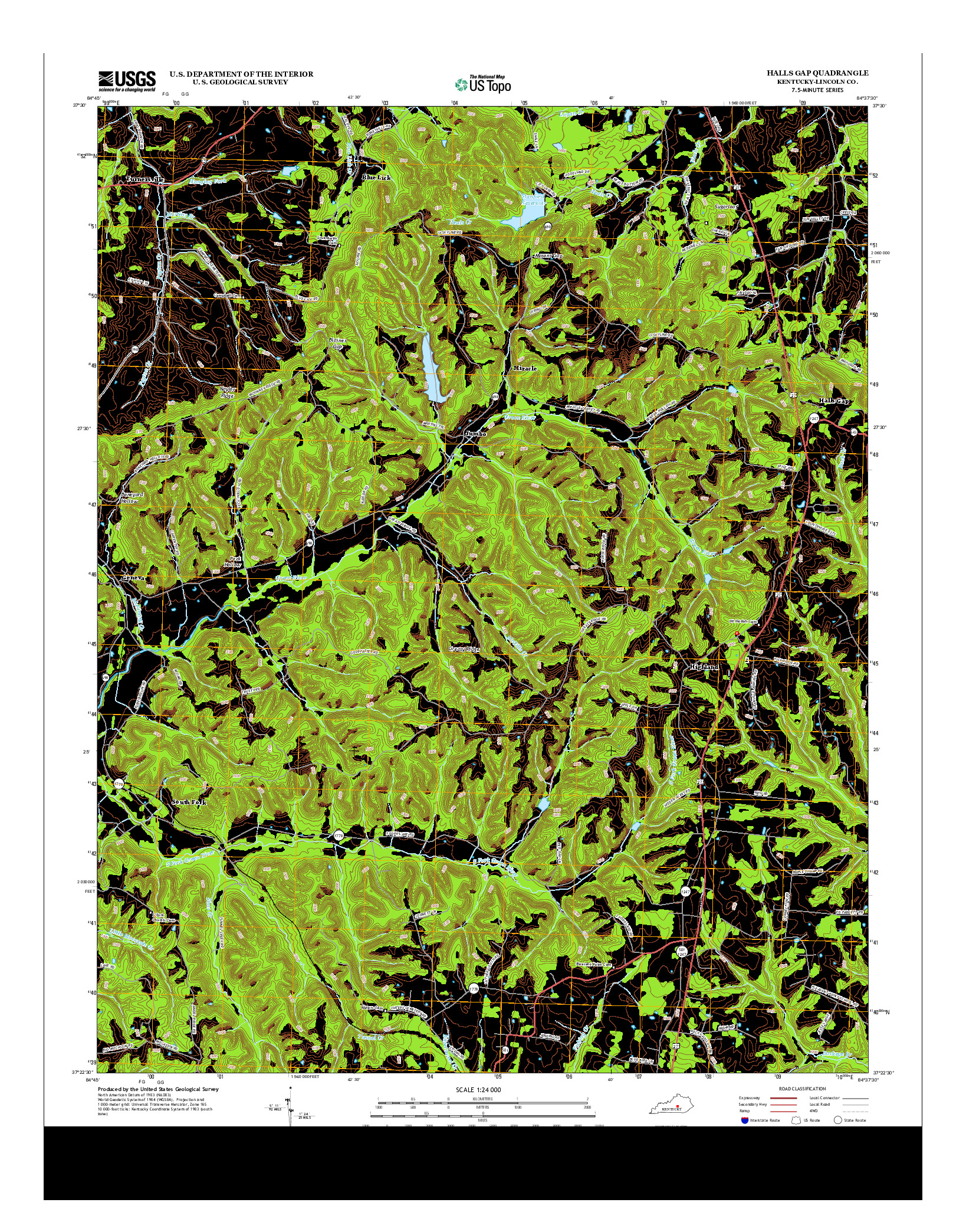 USGS US TOPO 7.5-MINUTE MAP FOR HALLS GAP, KY 2013