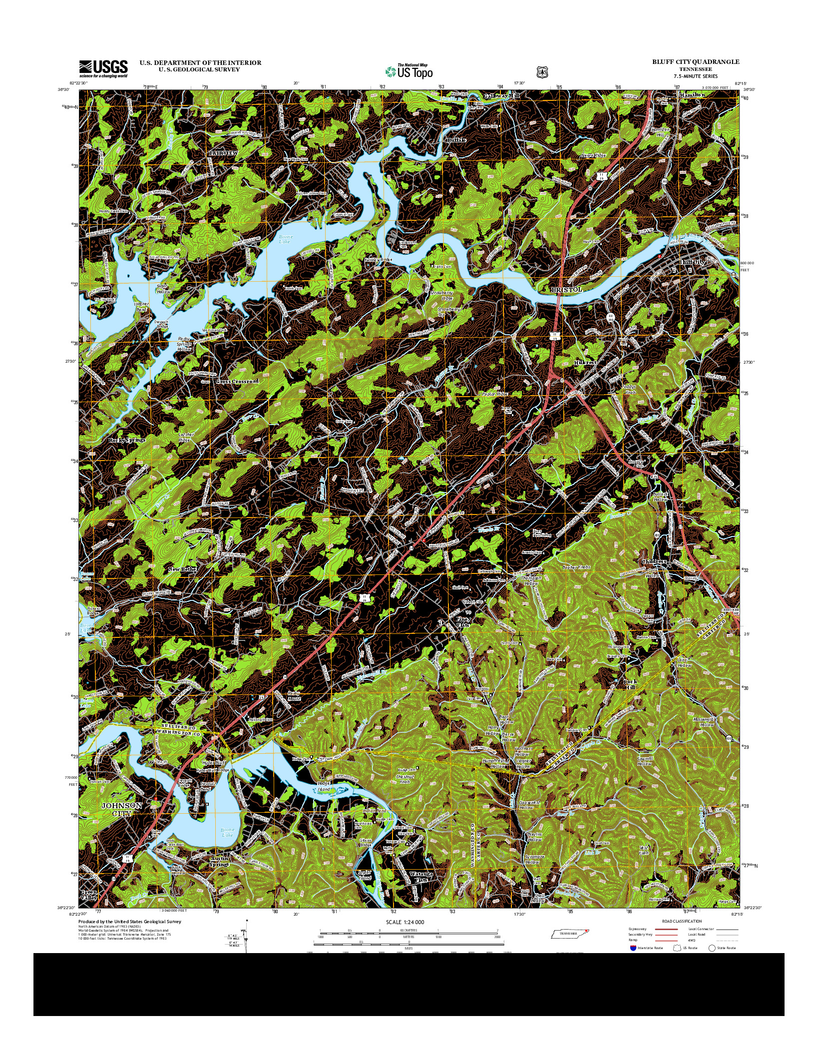 USGS US TOPO 7.5-MINUTE MAP FOR BLUFF CITY, TN 2013