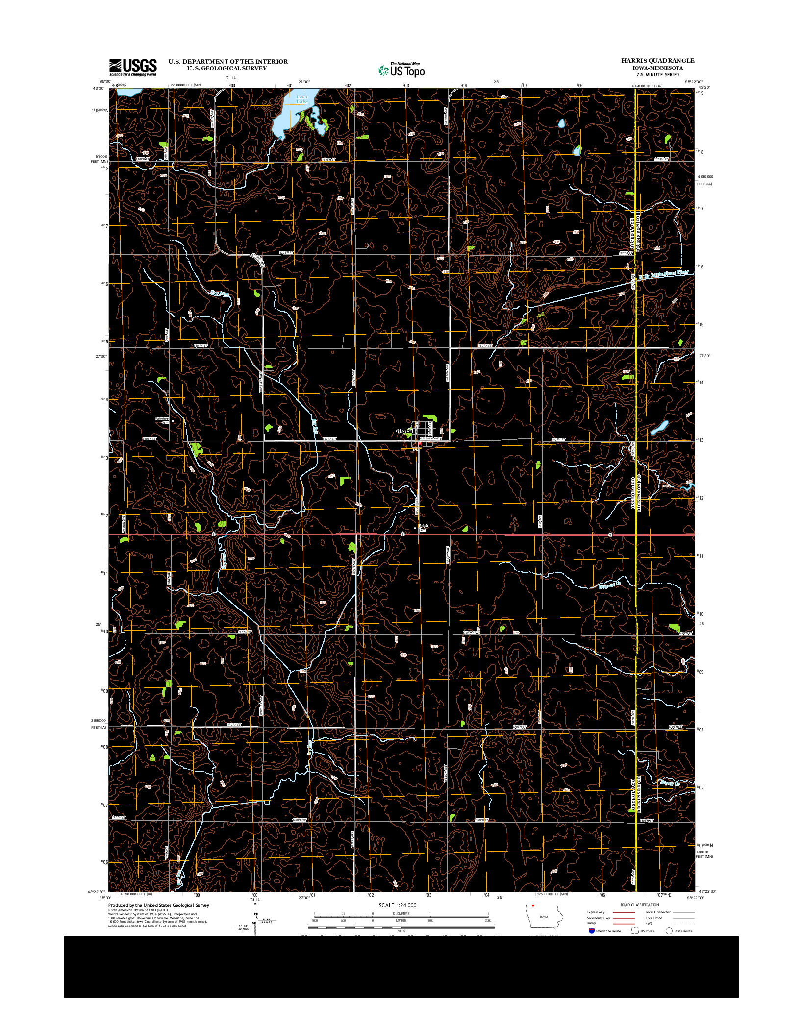 USGS US TOPO 7.5-MINUTE MAP FOR HARRIS, IA-MN 2013
