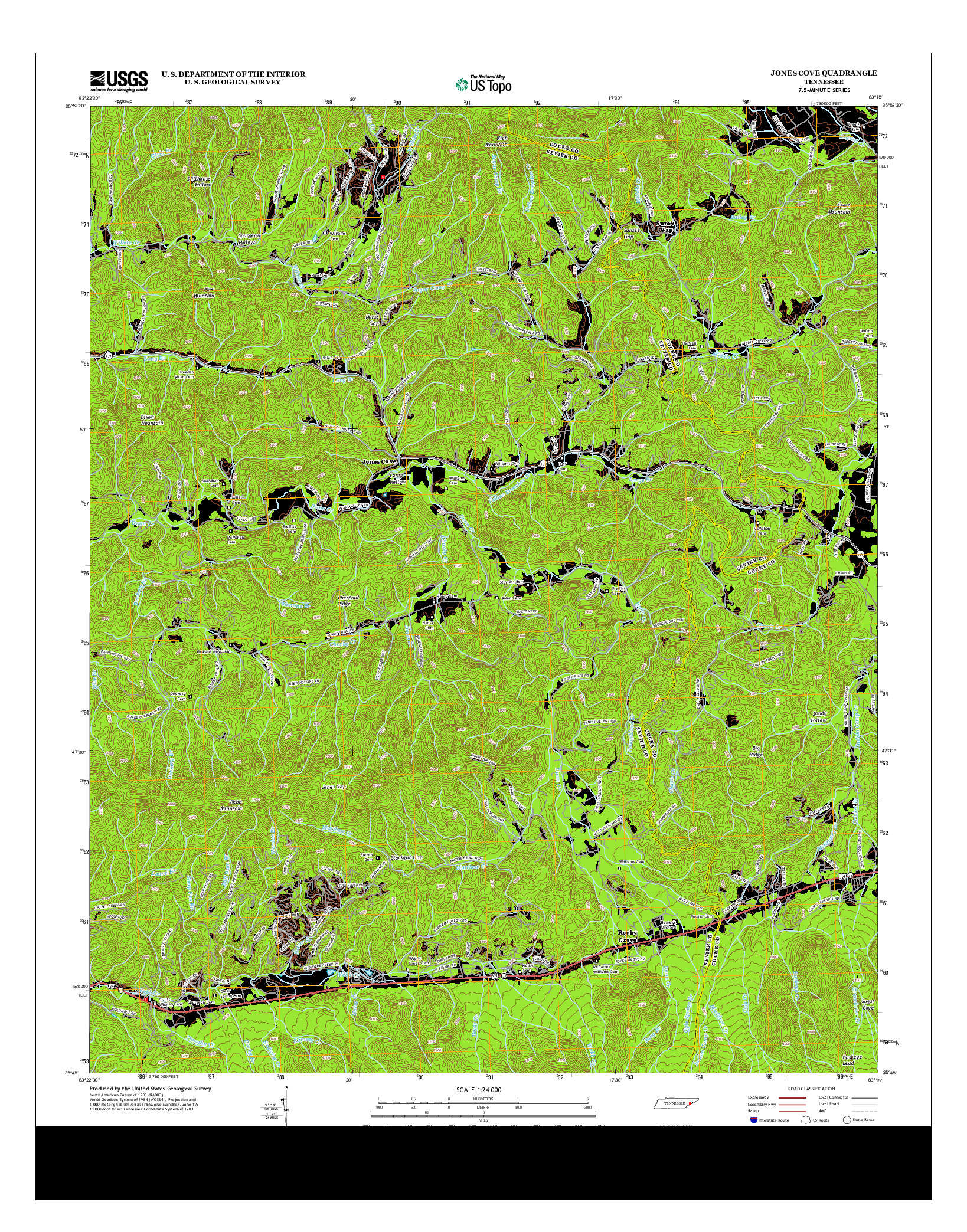 USGS US TOPO 7.5-MINUTE MAP FOR JONES COVE, TN 2013