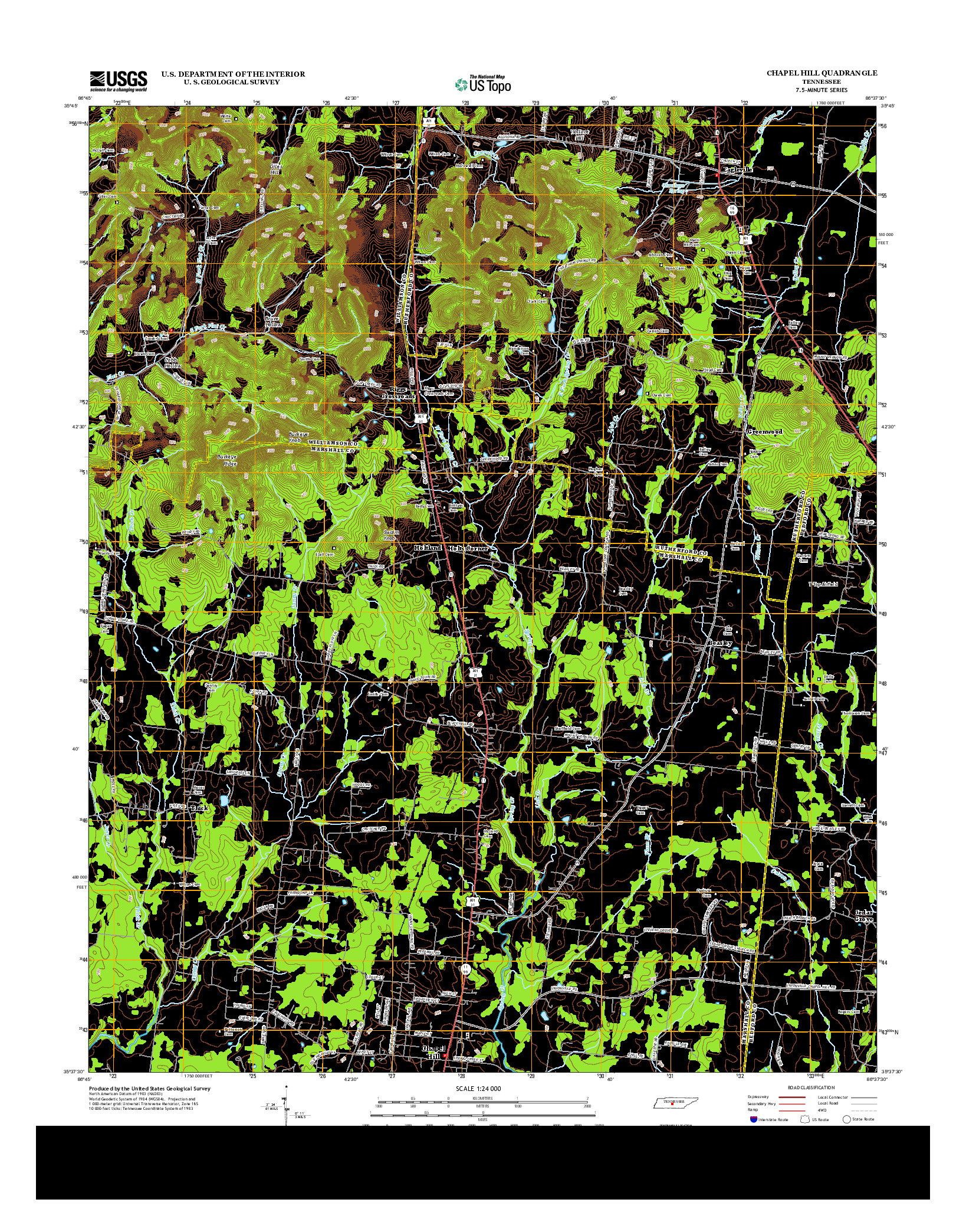 USGS US TOPO 7.5-MINUTE MAP FOR CHAPEL HILL, TN 2013