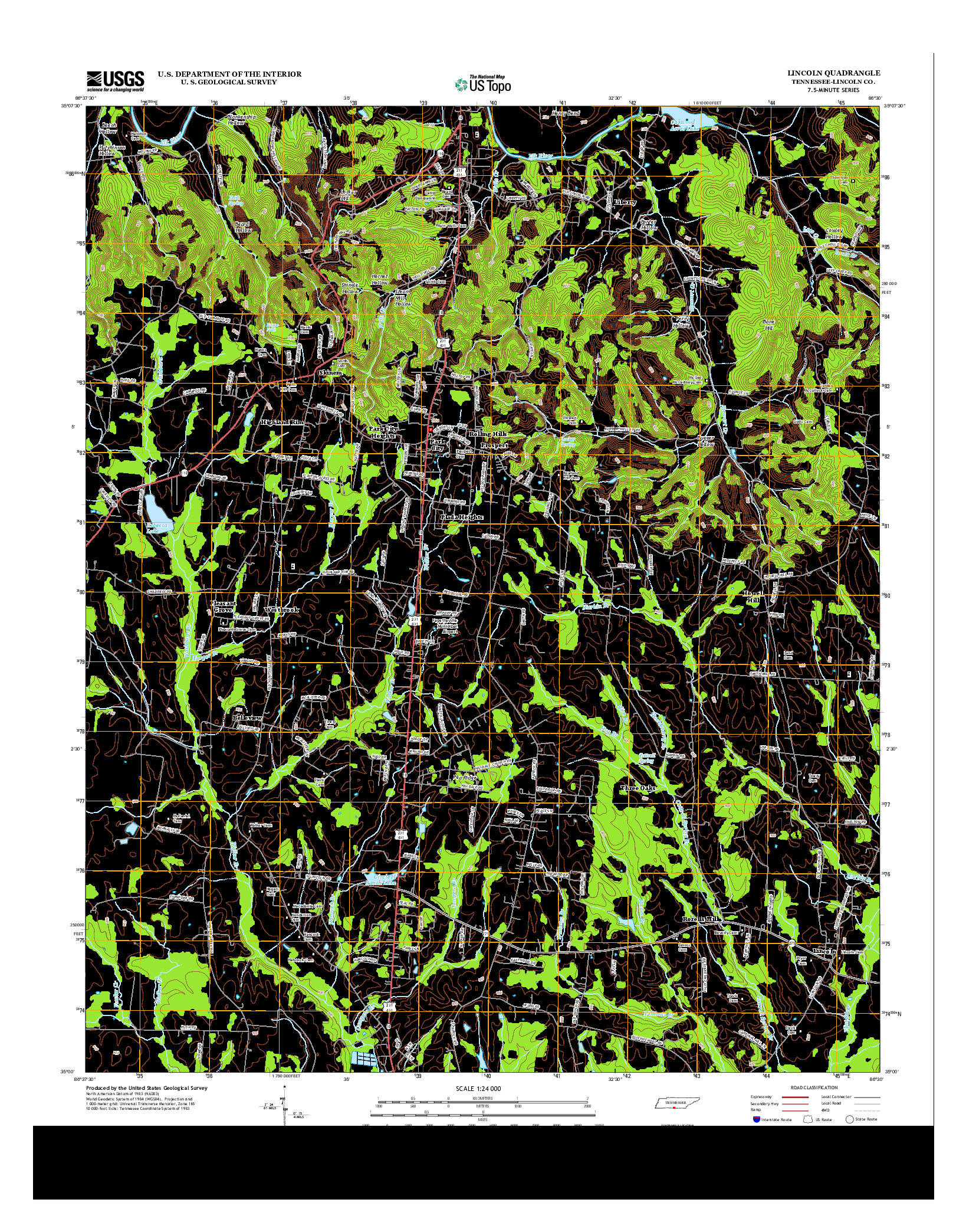 USGS US TOPO 7.5-MINUTE MAP FOR LINCOLN, TN 2013