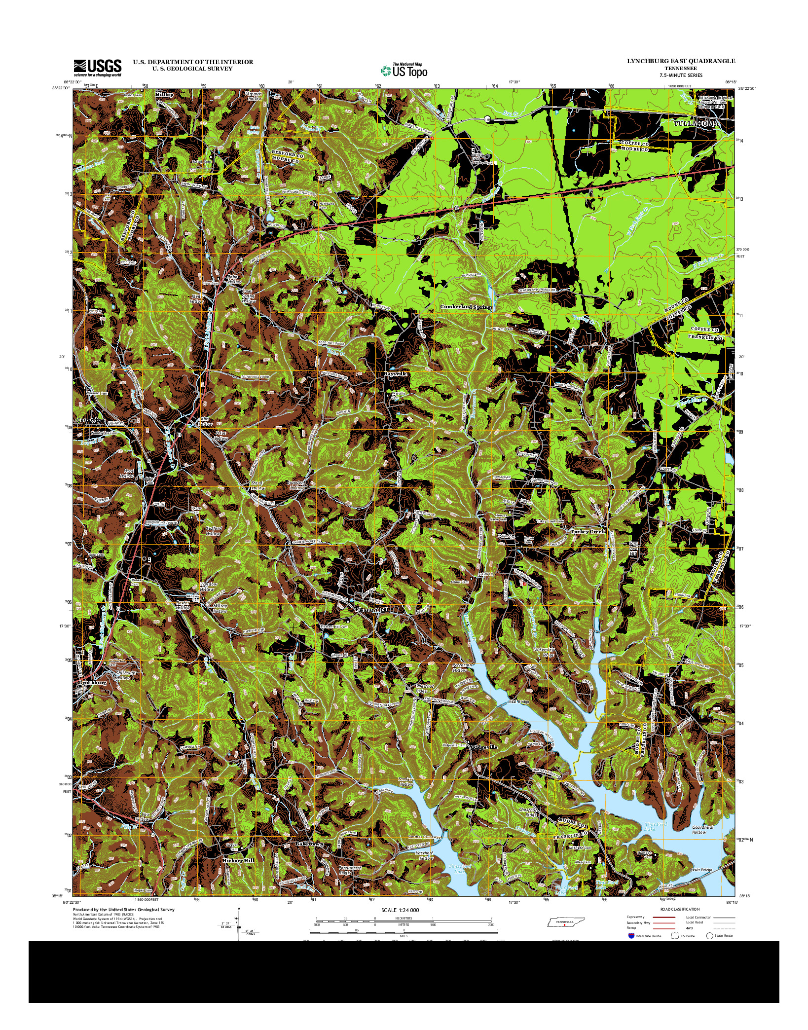 USGS US TOPO 7.5-MINUTE MAP FOR LYNCHBURG EAST, TN 2013