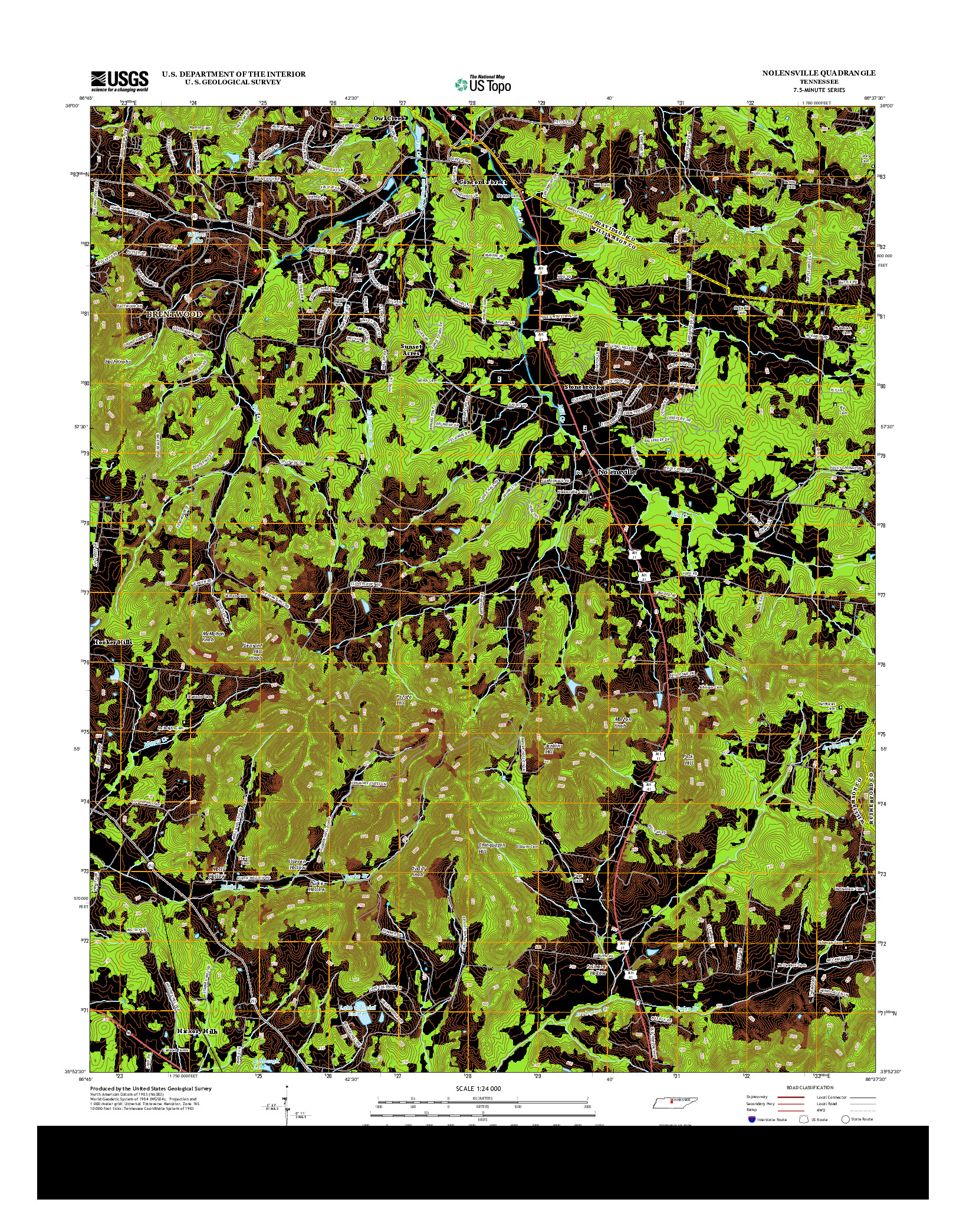 USGS US TOPO 7.5-MINUTE MAP FOR NOLENSVILLE, TN 2013