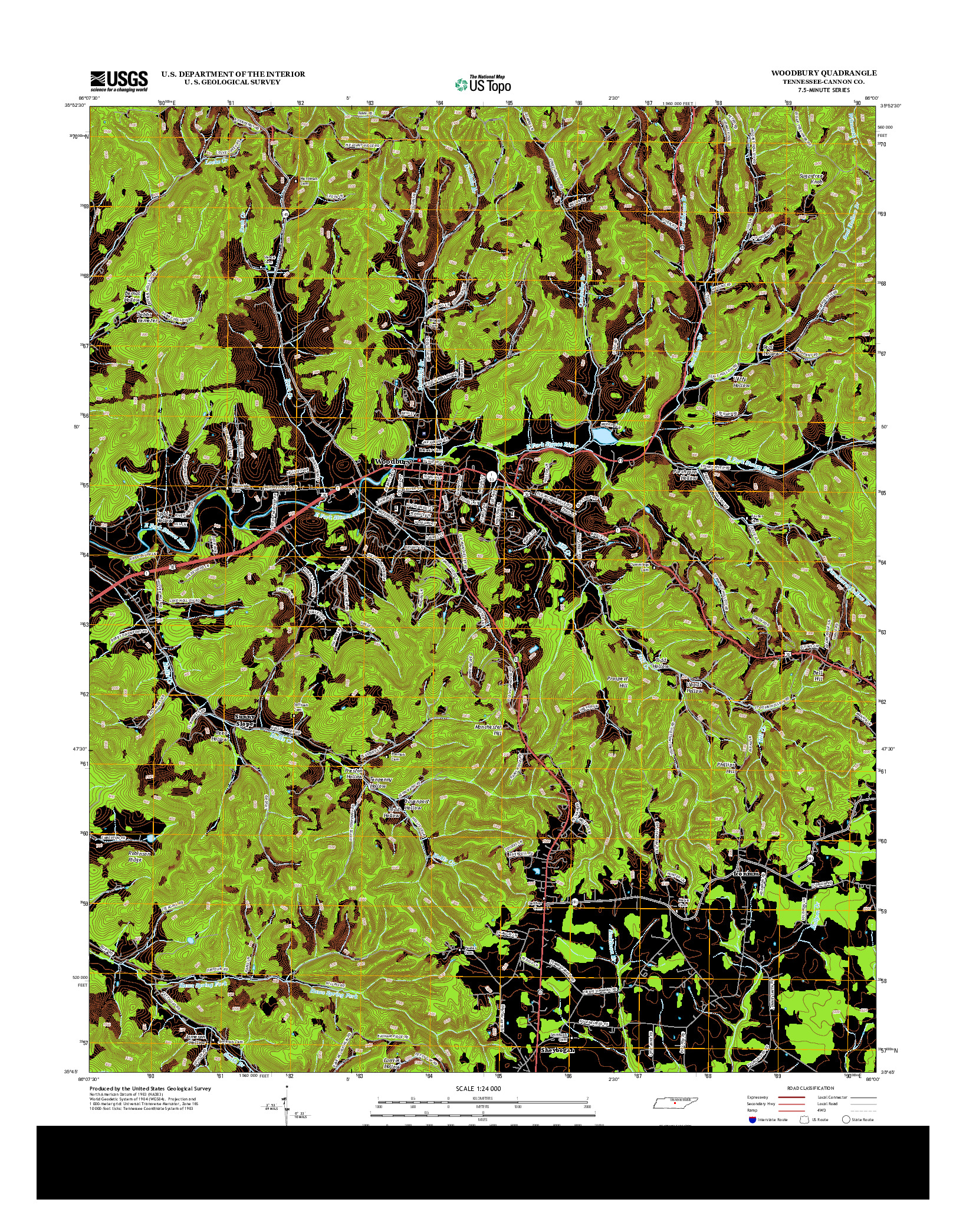 USGS US TOPO 7.5-MINUTE MAP FOR WOODBURY, TN 2013