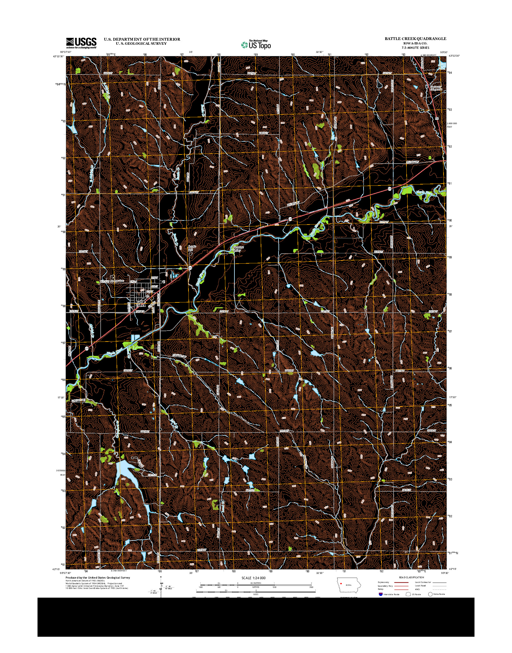 USGS US TOPO 7.5-MINUTE MAP FOR BATTLE CREEK, IA 2013