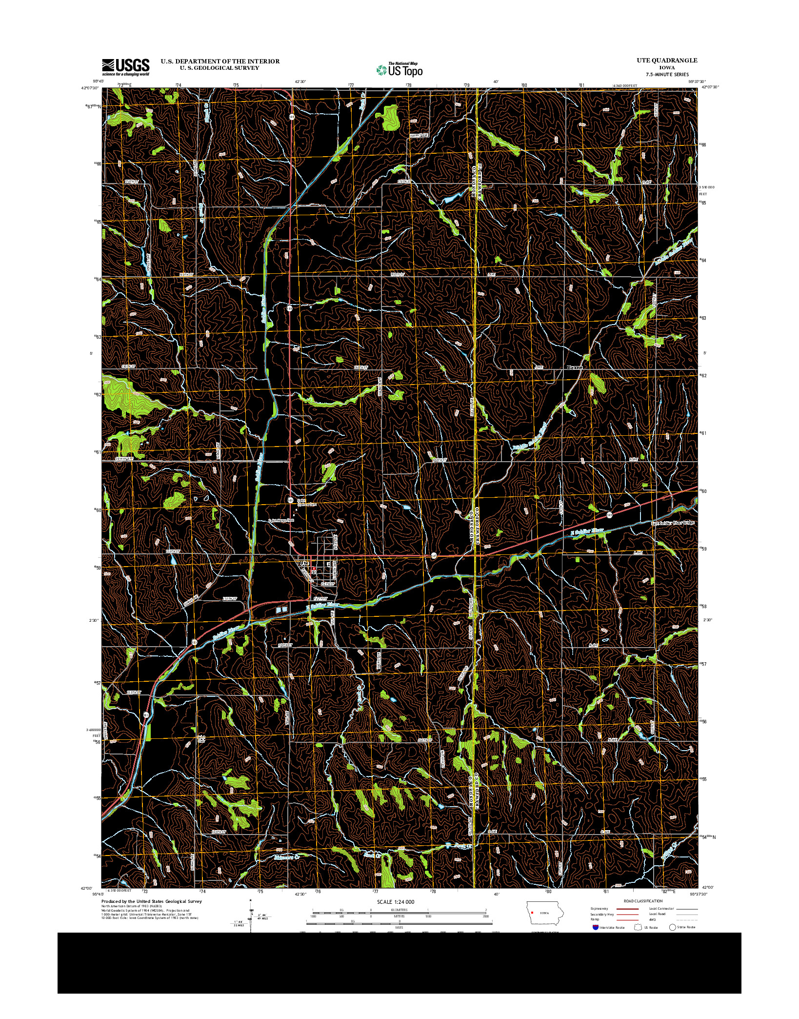 USGS US TOPO 7.5-MINUTE MAP FOR UTE, IA 2013