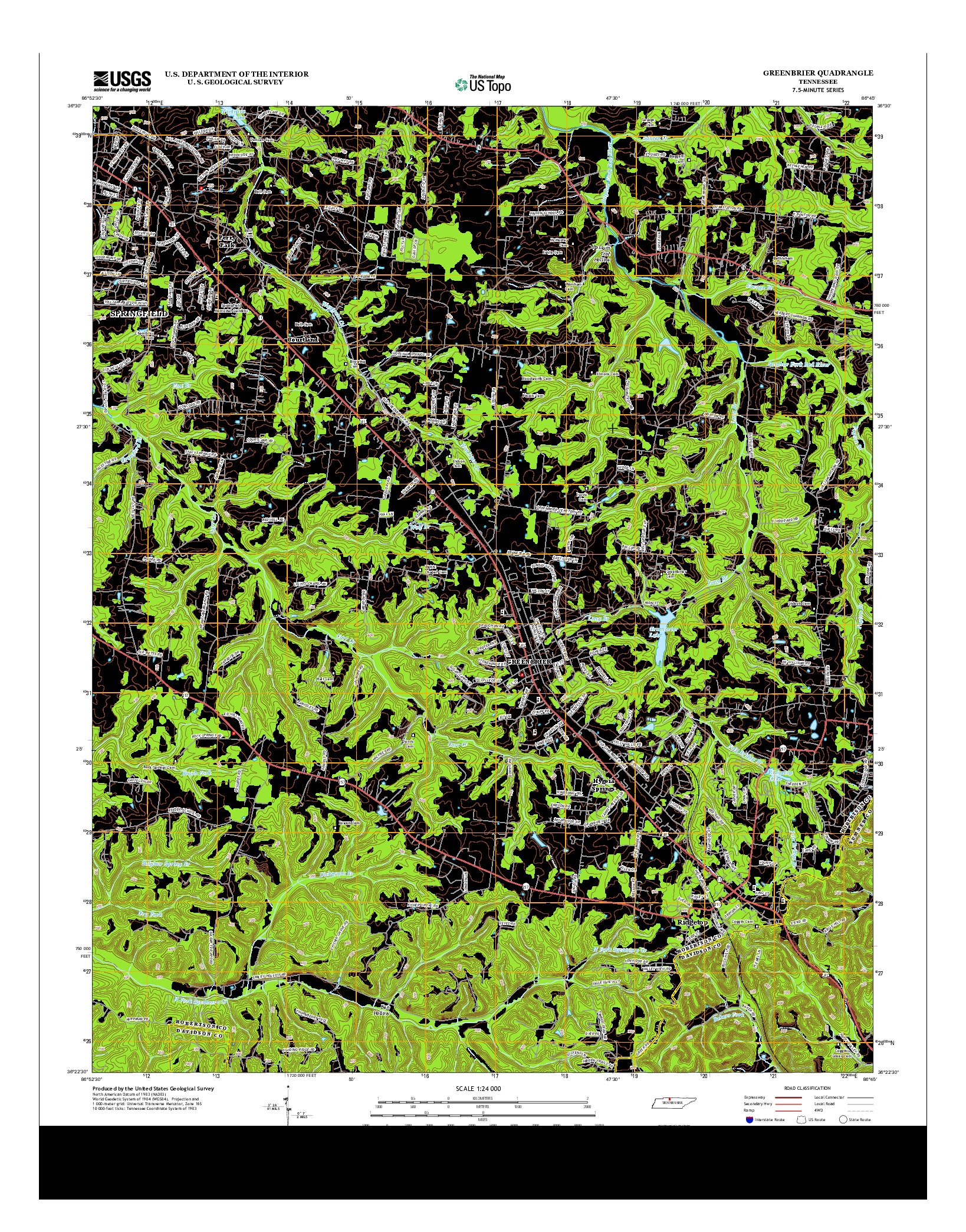 USGS US TOPO 7.5-MINUTE MAP FOR GREENBRIER, TN 2013